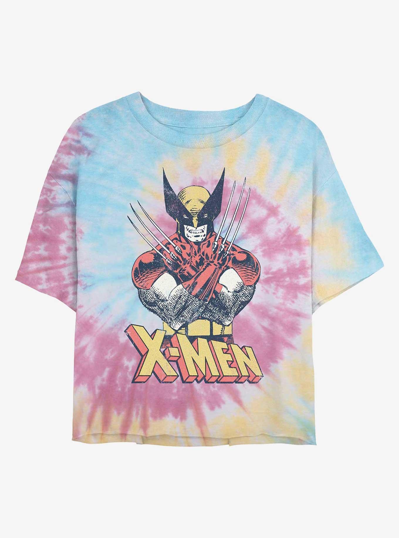 Marvel X-Men Vintage Wolverine Tie Dye Crop Girls T-Shirt, BLUPNKLY, hi-res