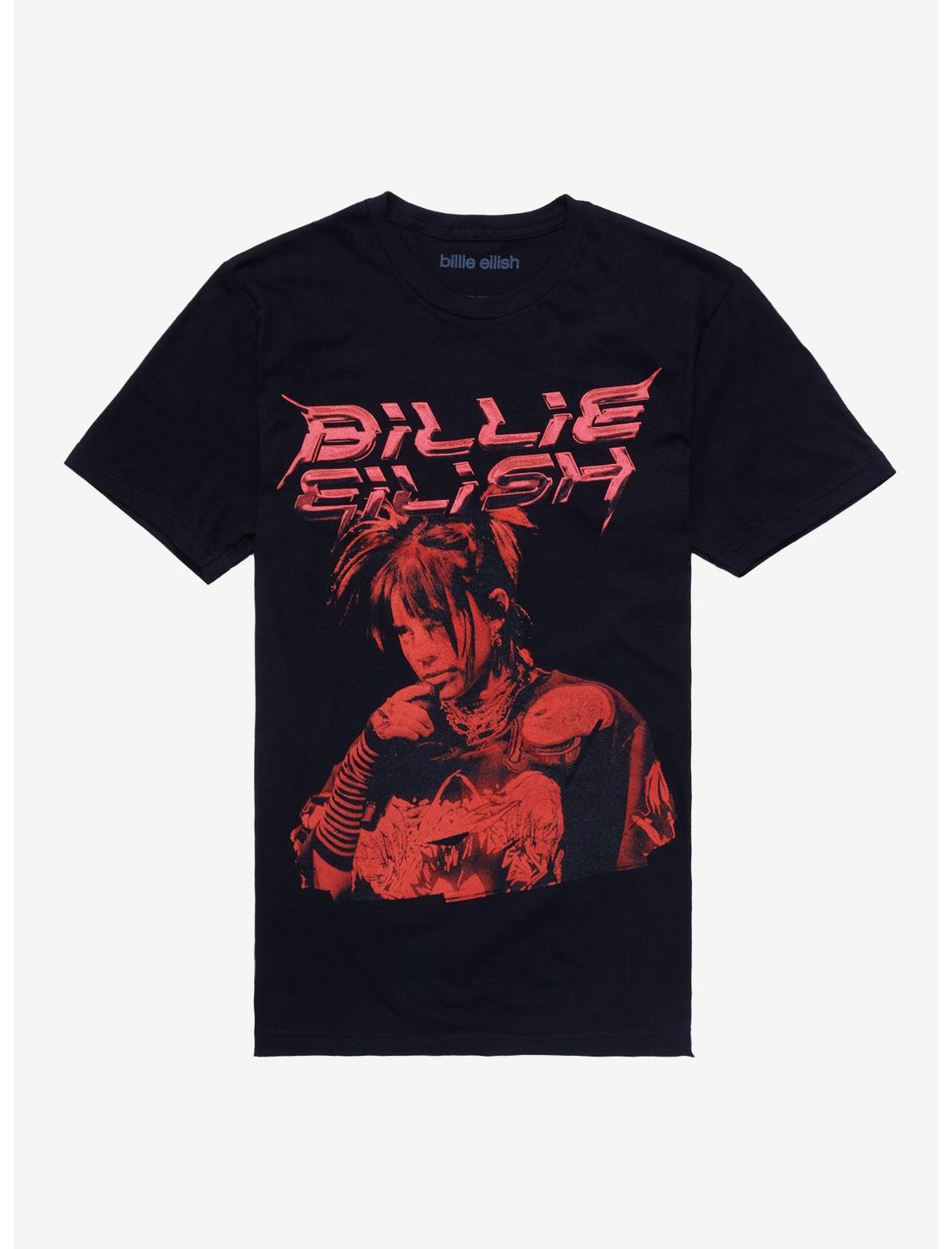 Billie Eilish Red Portrait Boyfriend Fit Girls T-Shirt, BLACK, hi-res