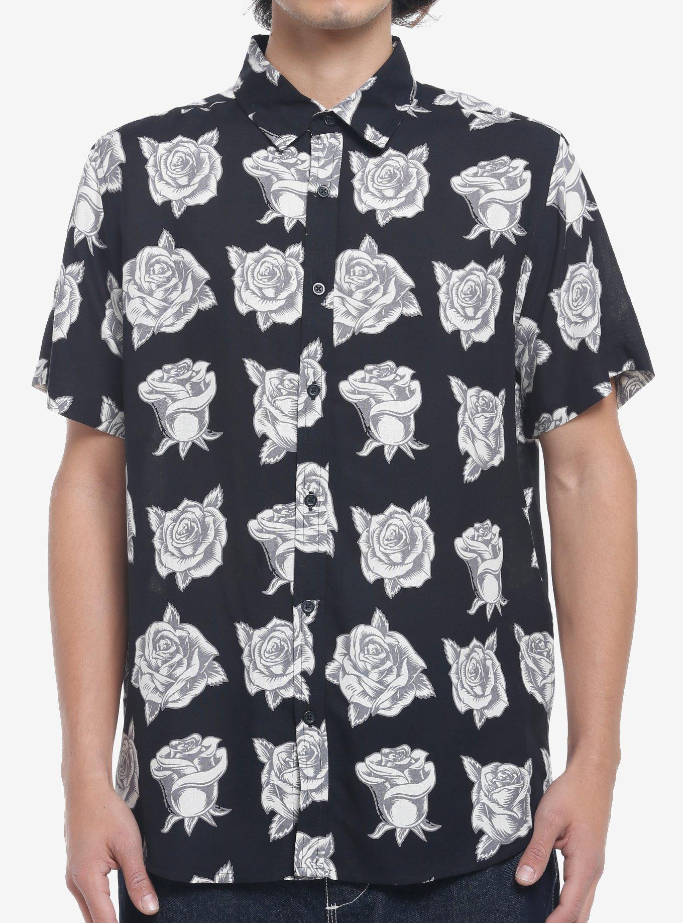 Grey Rose Woven Button-Up, BLACK, hi-res