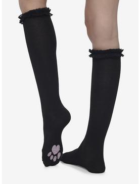 Black Kitty Paw Knee-High Socks, , hi-res
