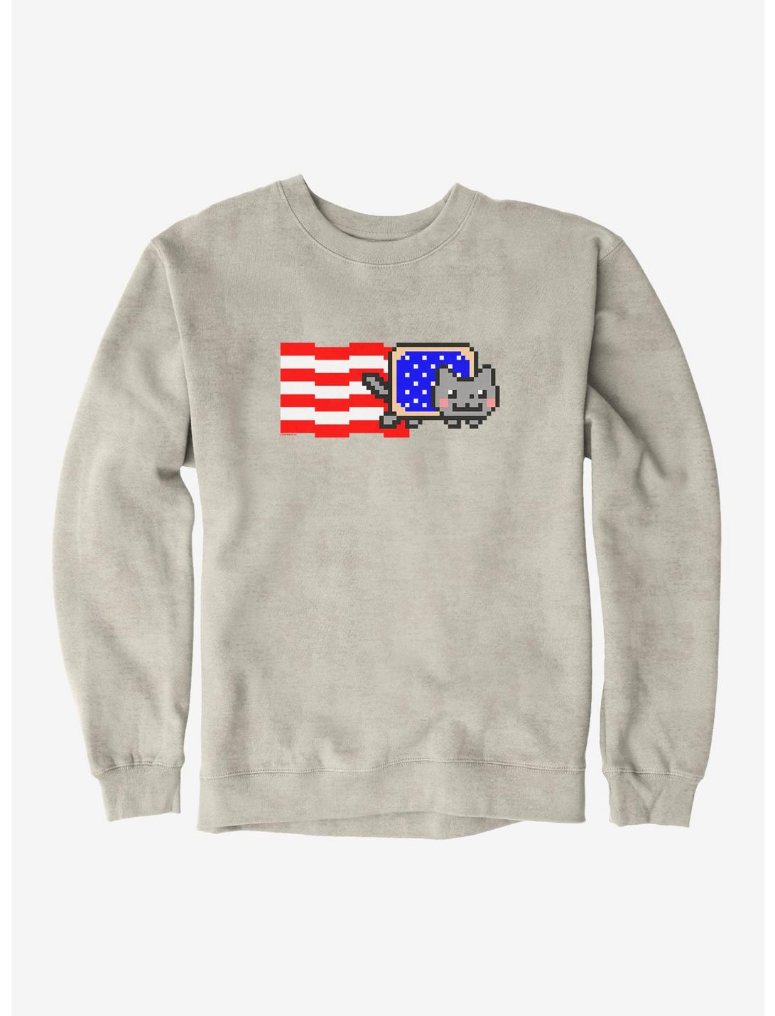 Nyan Cat American Flag Sweatshirt, OATMEAL HEATHER, hi-res