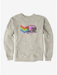 Nyan Cat Surfing Sweatshirt, OATMEAL HEATHER, hi-res