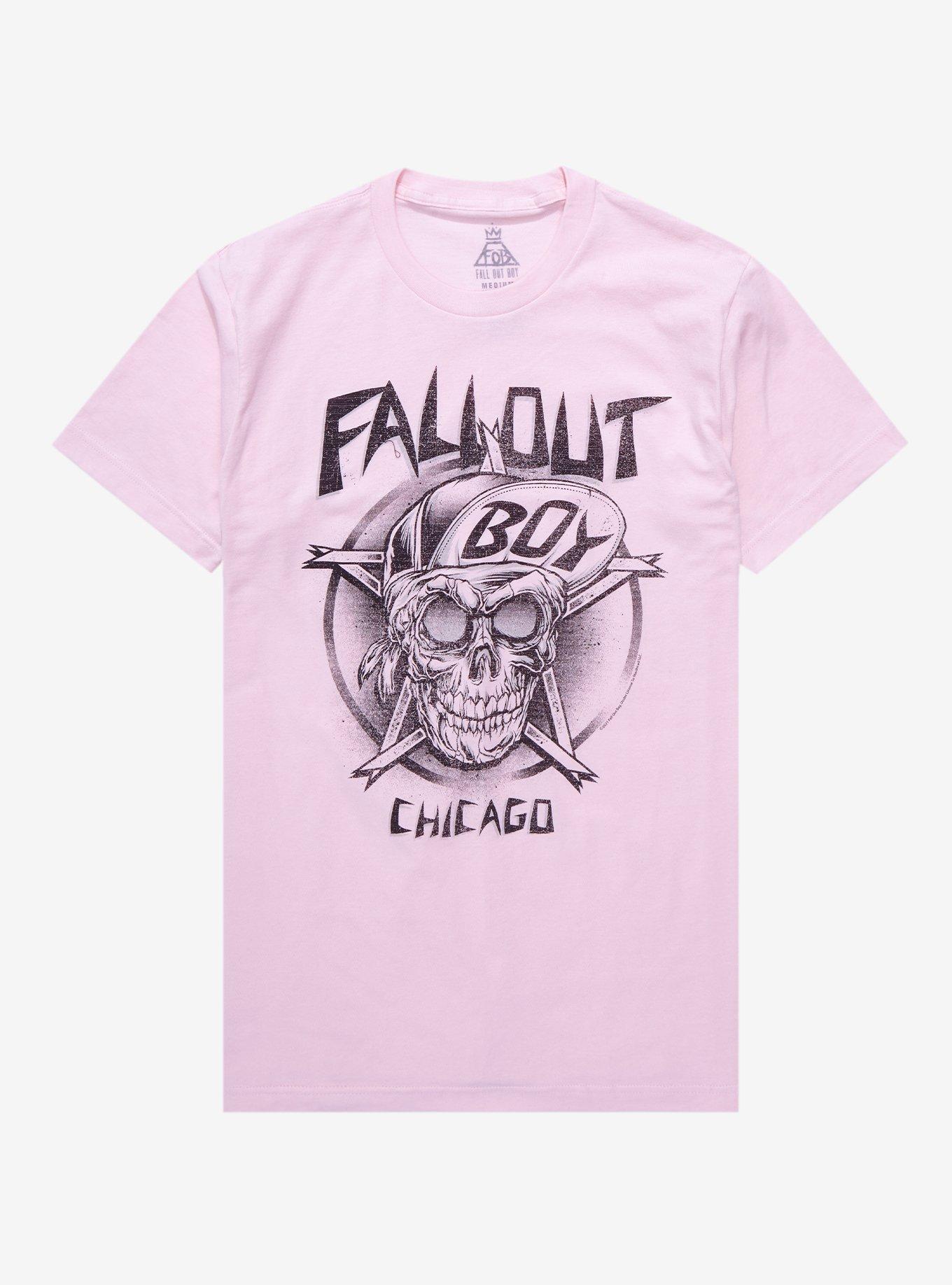 Fall Out Boy Skull Boyfriend Fit Girls T-Shirt, PINK, hi-res