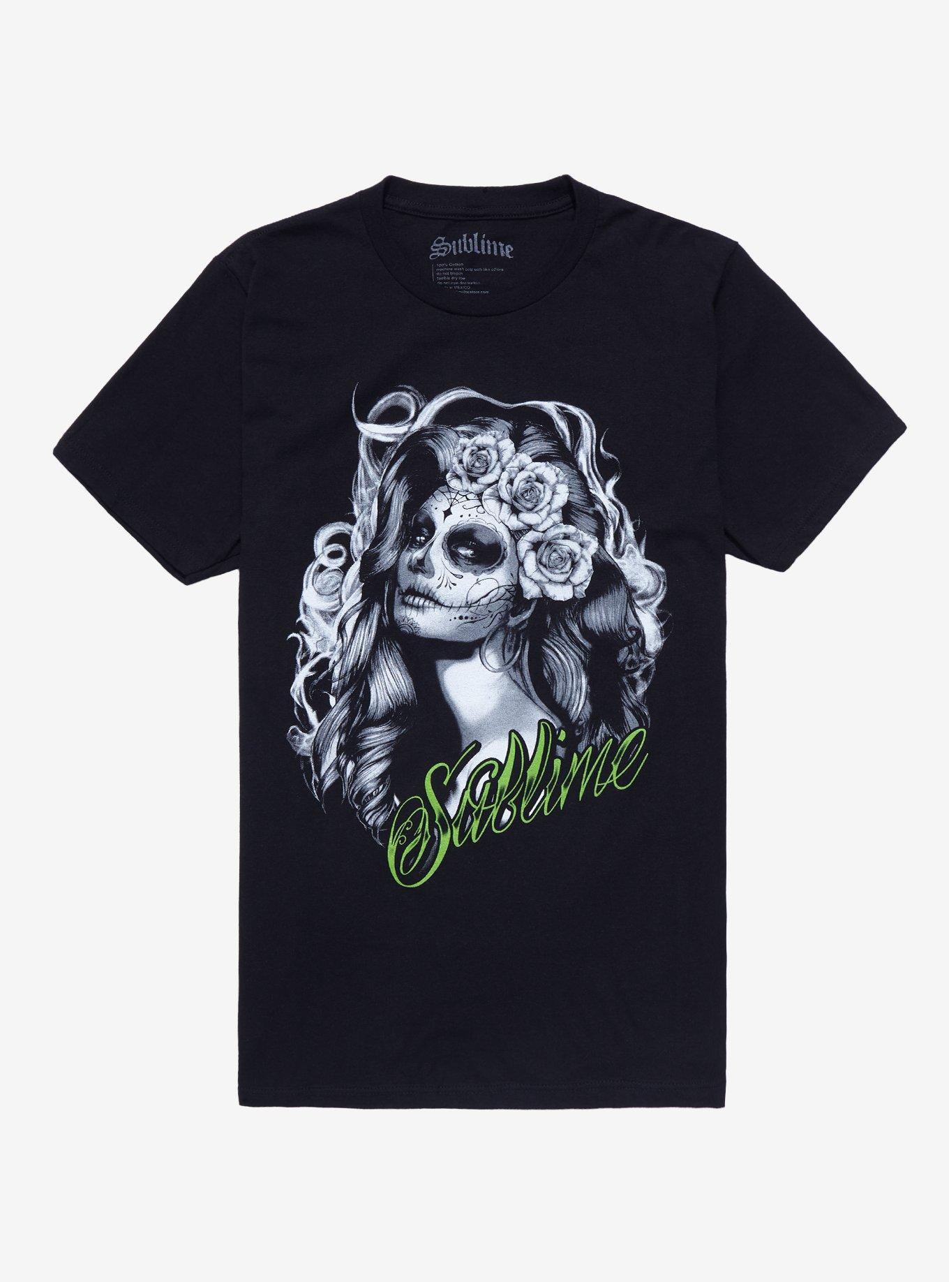 Sublime Dia De Los Muertos Portrait Boyfriend Fit Girls T-Shirt, BLACK, hi-res