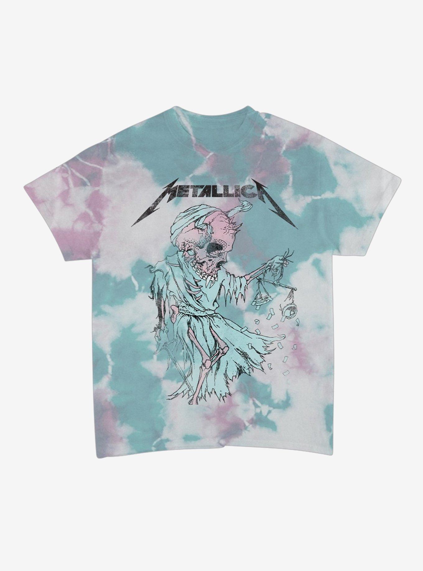 Metallica Justice Skull Pastel Tie-Dye Boyfriend Fit Girls T-Shirt