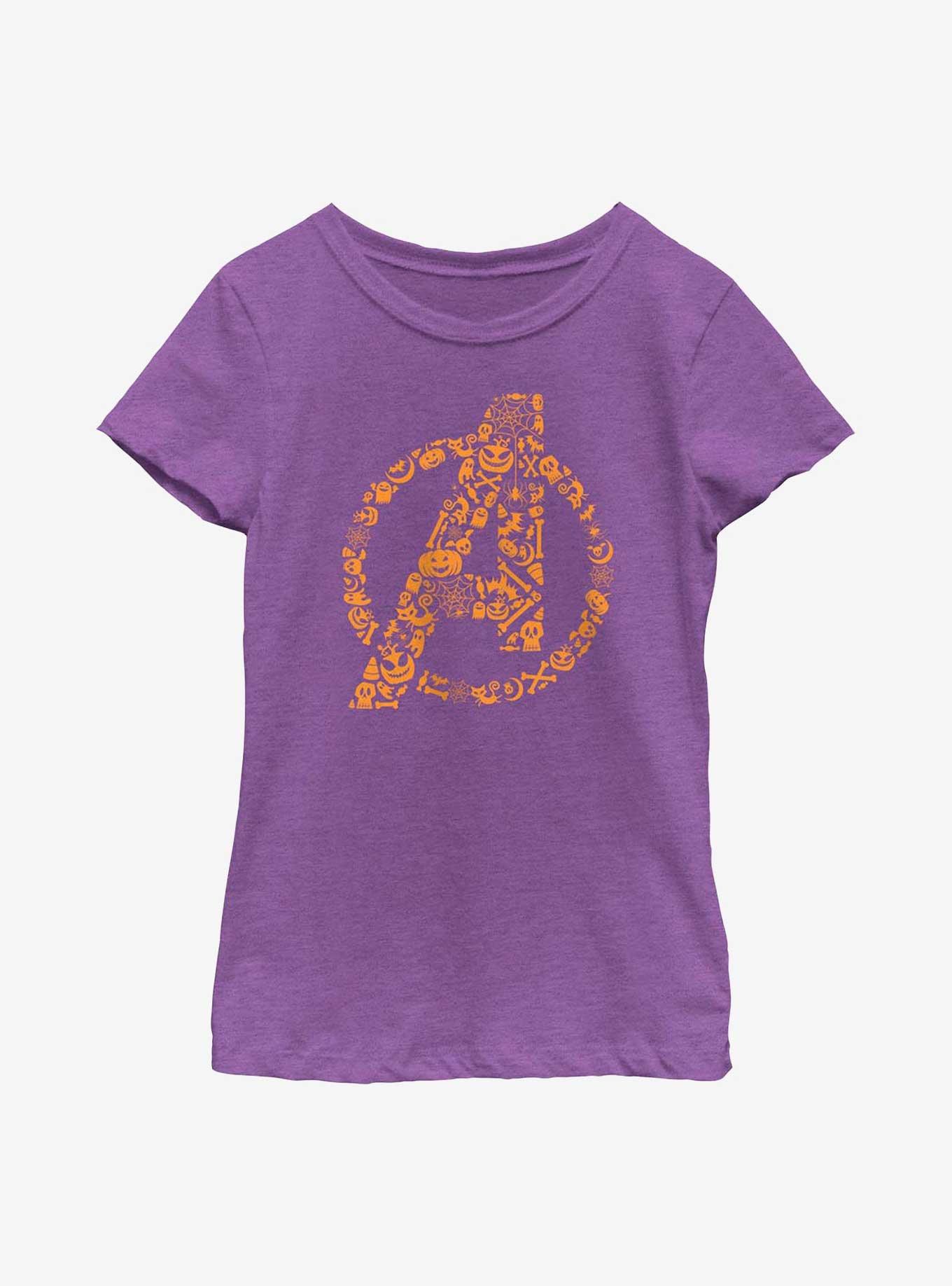 Marvel Avengers Halloween Logo Fill Youth Girls T-Shirt, PURPLE BERRY, hi-res