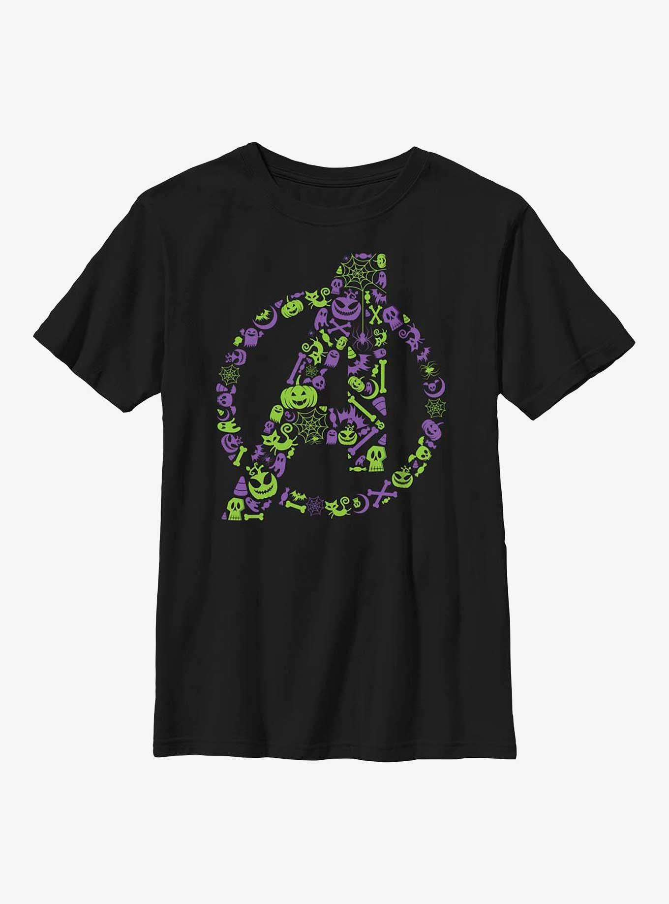 Marvel Avengers Halloween Logo Youth T-Shirt, BLACK, hi-res