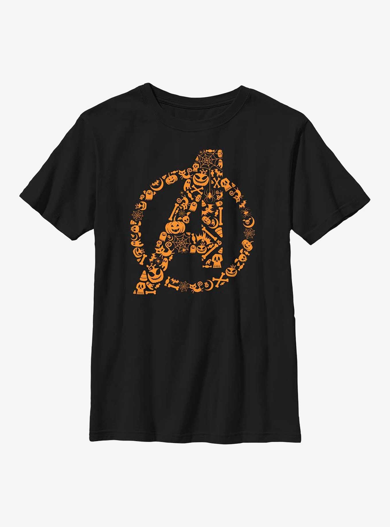 Marvel Avengers Halloween Logo Fill Youth T-Shirt, BLACK, hi-res