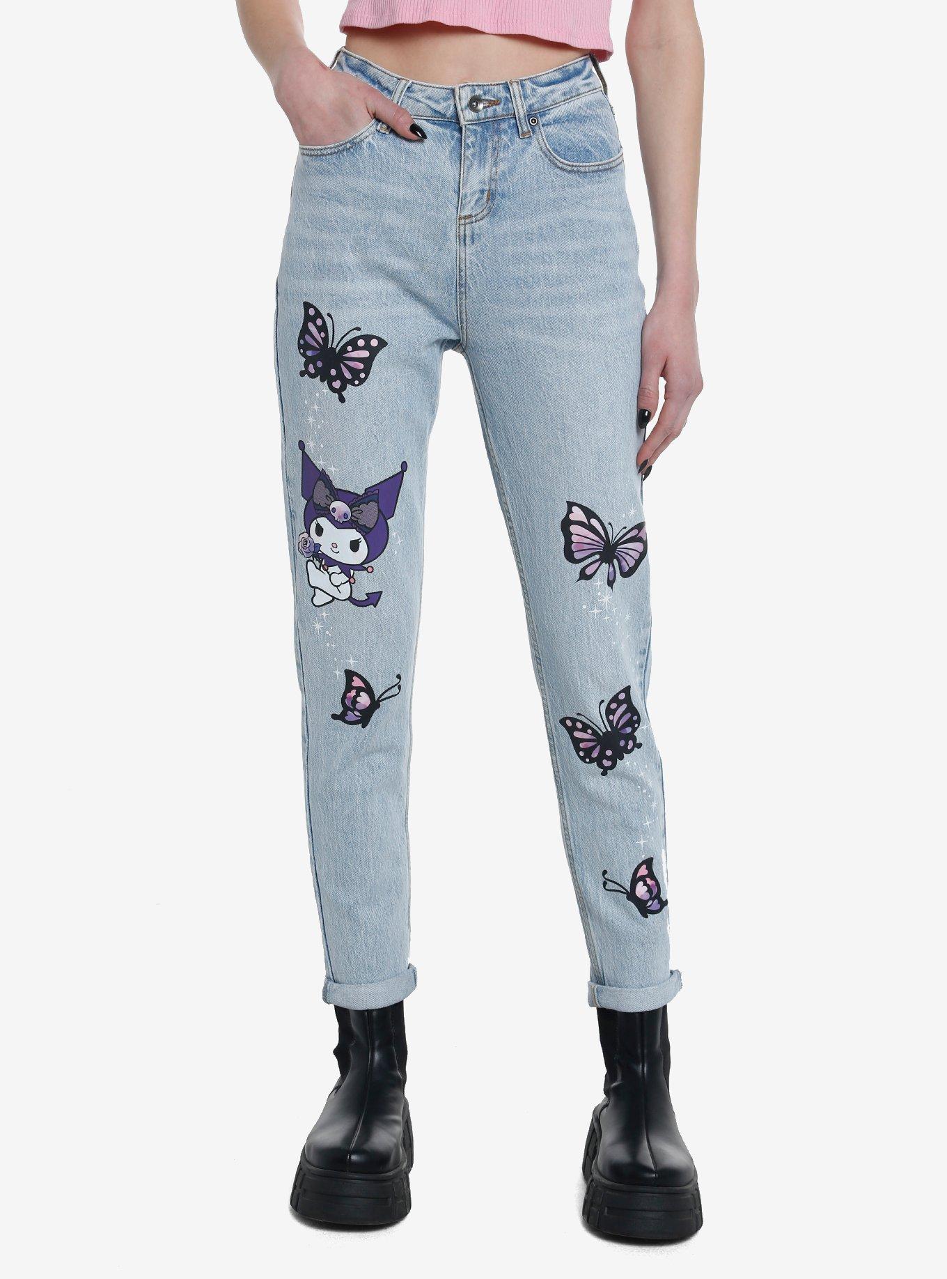 Kuromi Butterfly Garden Mom Jeans, MULTI, hi-res