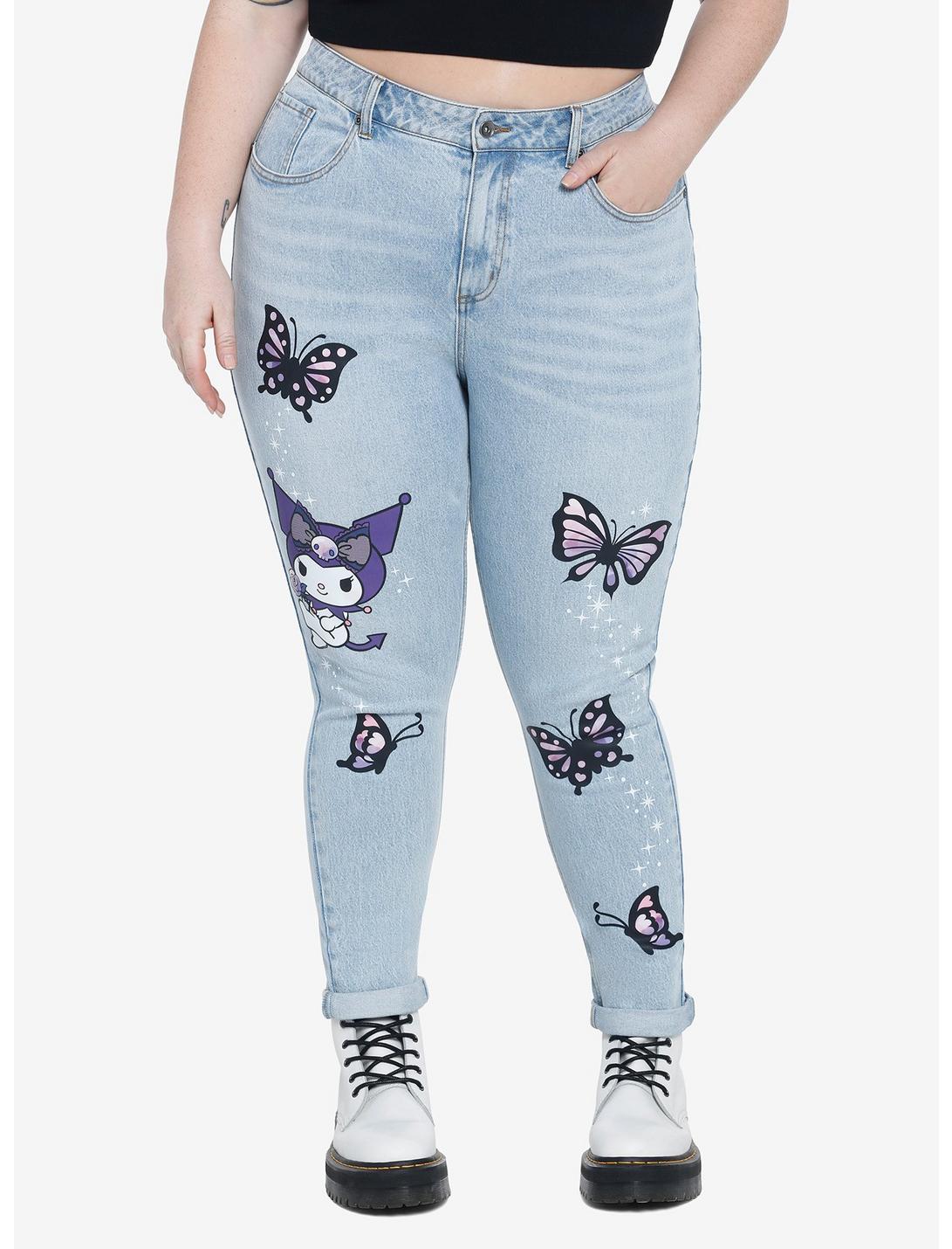 Kuromi Butterfly Garden Mom Jeans Plus Size, MULTI, hi-res