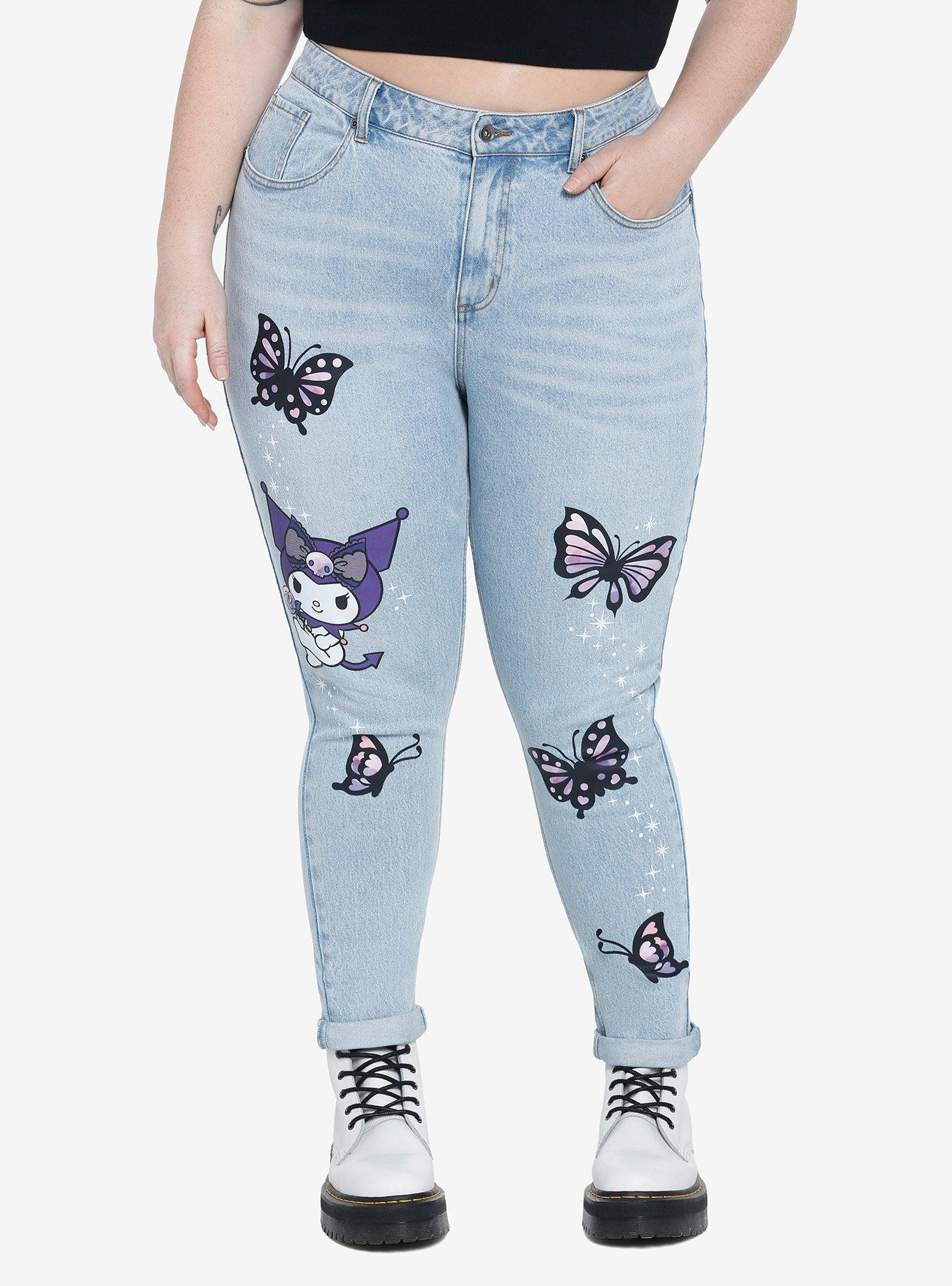 Kuromi Butterfly Garden Mom Jeans Plus Size, MULTI, hi-res