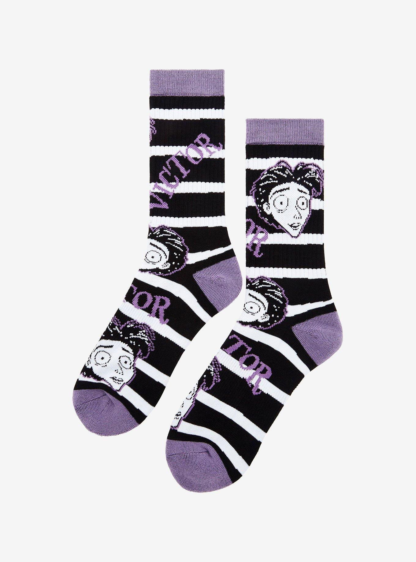 Corpse Bride Victor Stripe Crew Socks, , hi-res