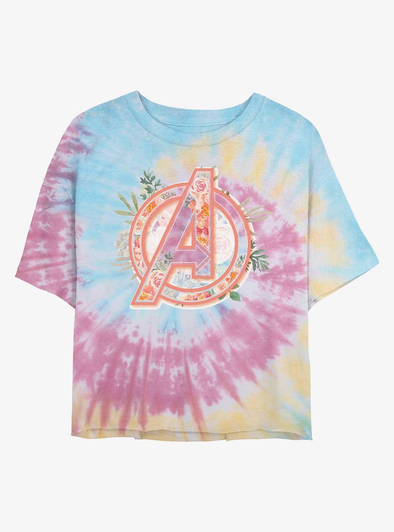 Marvel Avengers Floral Icon Womens Tie-Dye Crop T-Shirt, , hi-res