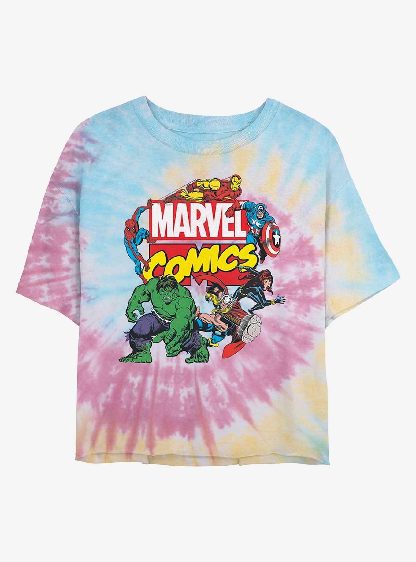 Marvel Avengers Classic Comic Logo Womens Tie-Dye Crop T-Shirt, , hi-res