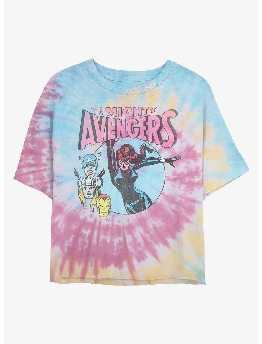 Marvel Avengers Mighty Heroes Womens Tie-Dye Crop T-Shirt, BLUPNKLY, hi-res