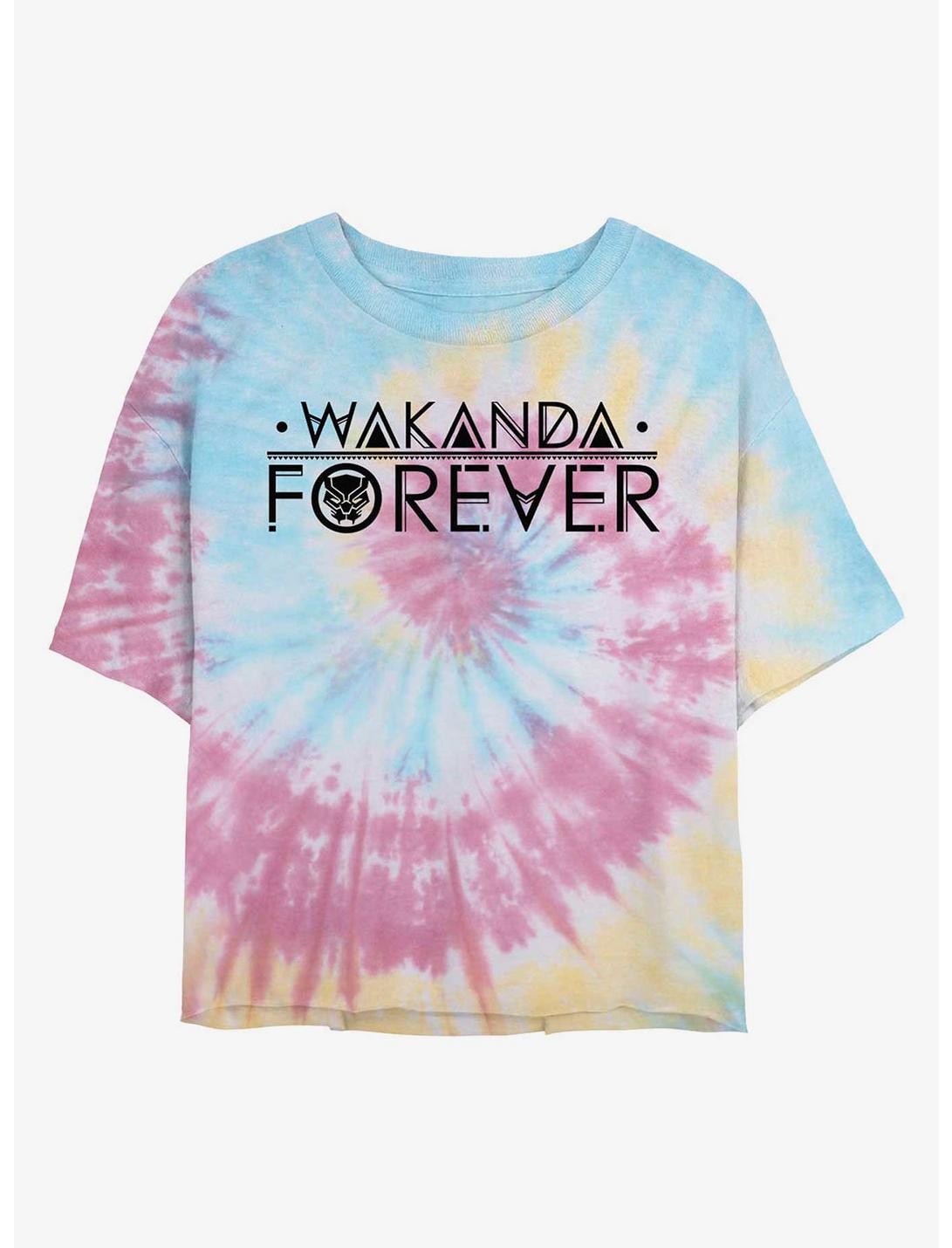 Marvel Black Panther Wakanda Forever Womens Tie-Dye Crop T-Shirt, BLUPNKLY, hi-res