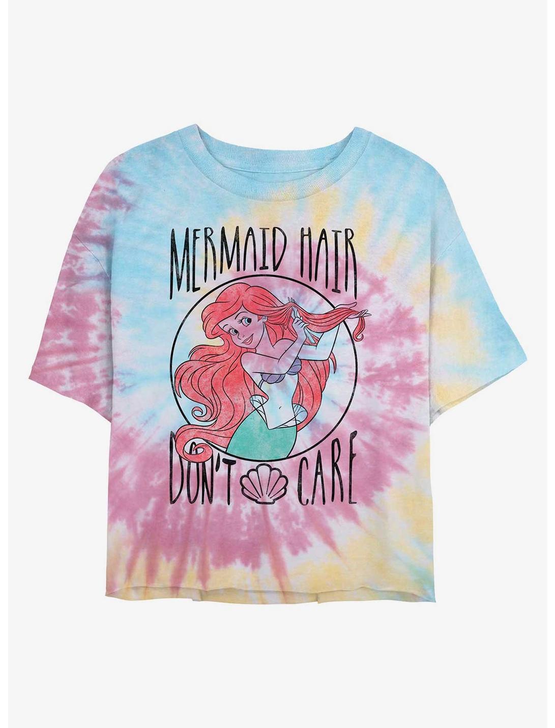Disney The Little Mermaid Mermaid Hair Don't Care Womens Tie-Dye Crop T-Shirt, BLUPNKLY, hi-res