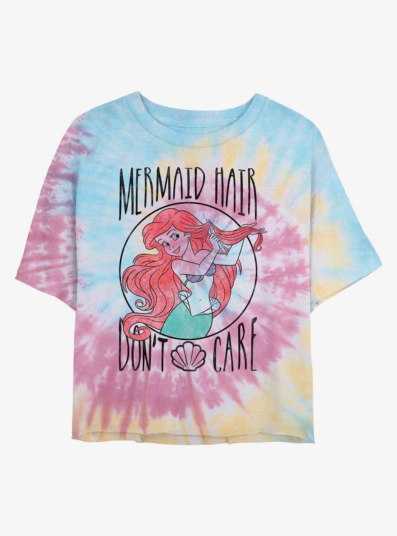 Disney The Little Mermaid Mermaid Hair Don't Care Womens Tie-Dye Crop T-Shirt, BLUPNKLY, hi-res