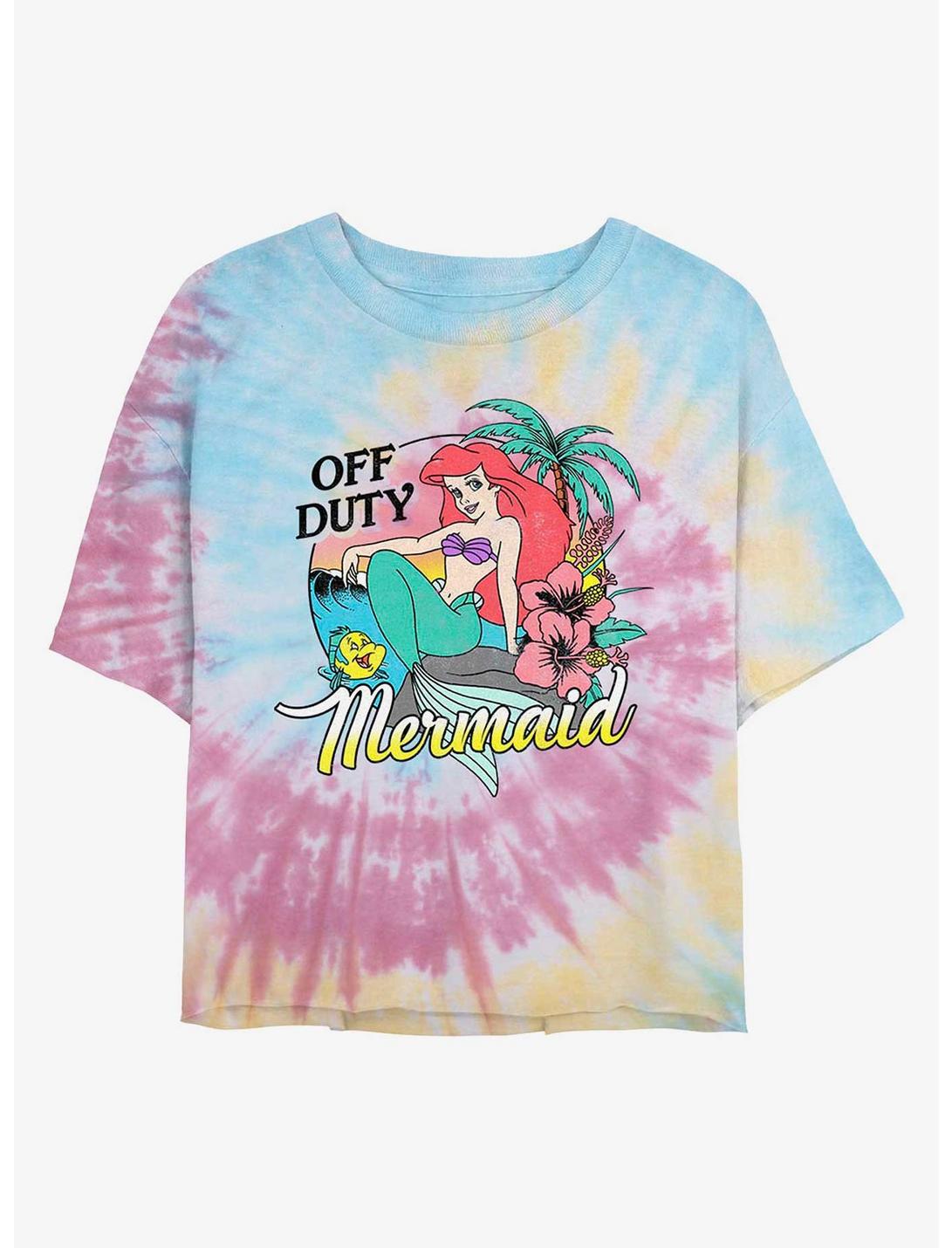 Disney The Little Mermaid Off Duty Mermaid Womens Tie-Dye Crop T-Shirt, BLUPNKLY, hi-res