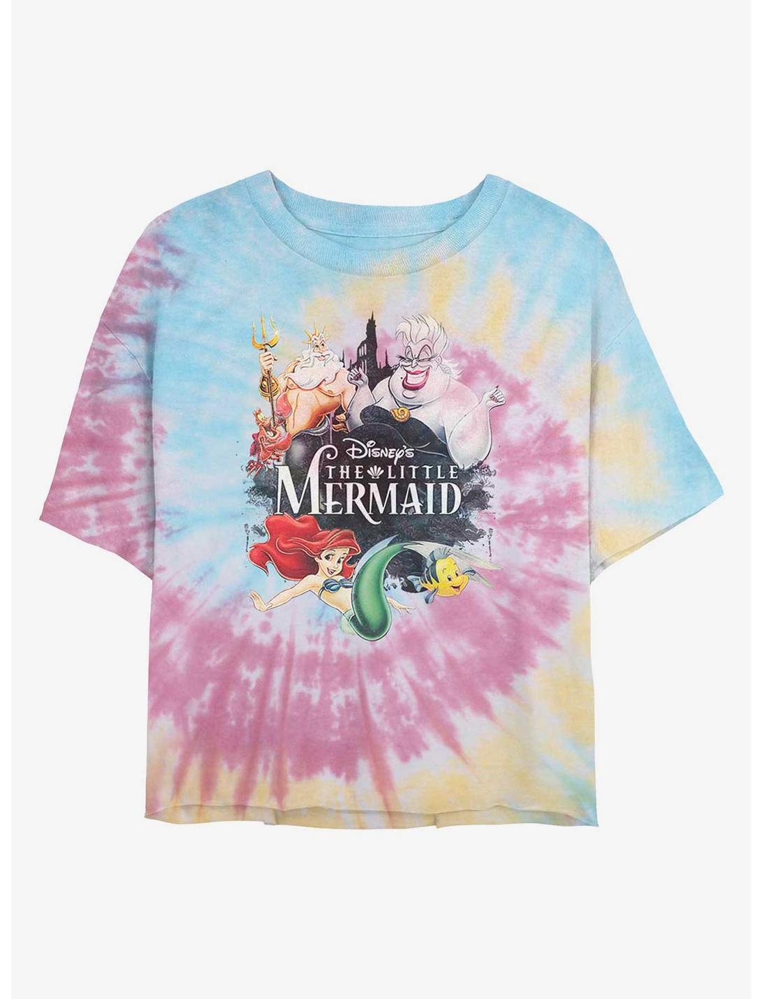 Disney The Little Mermaid Title Cover Womens Tie-Dye Crop T-Shirt, BLUPNKLY, hi-res