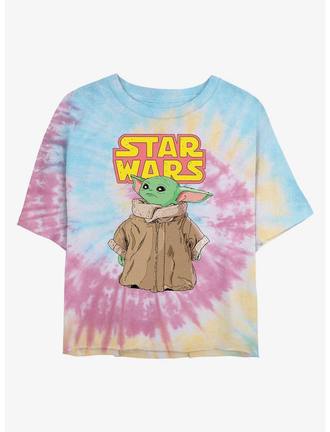 Star Wars The Mandalorian Logo The Child Gaze Womens Tie-Dye Crop T-Shirt, BLUPNKLY, hi-res