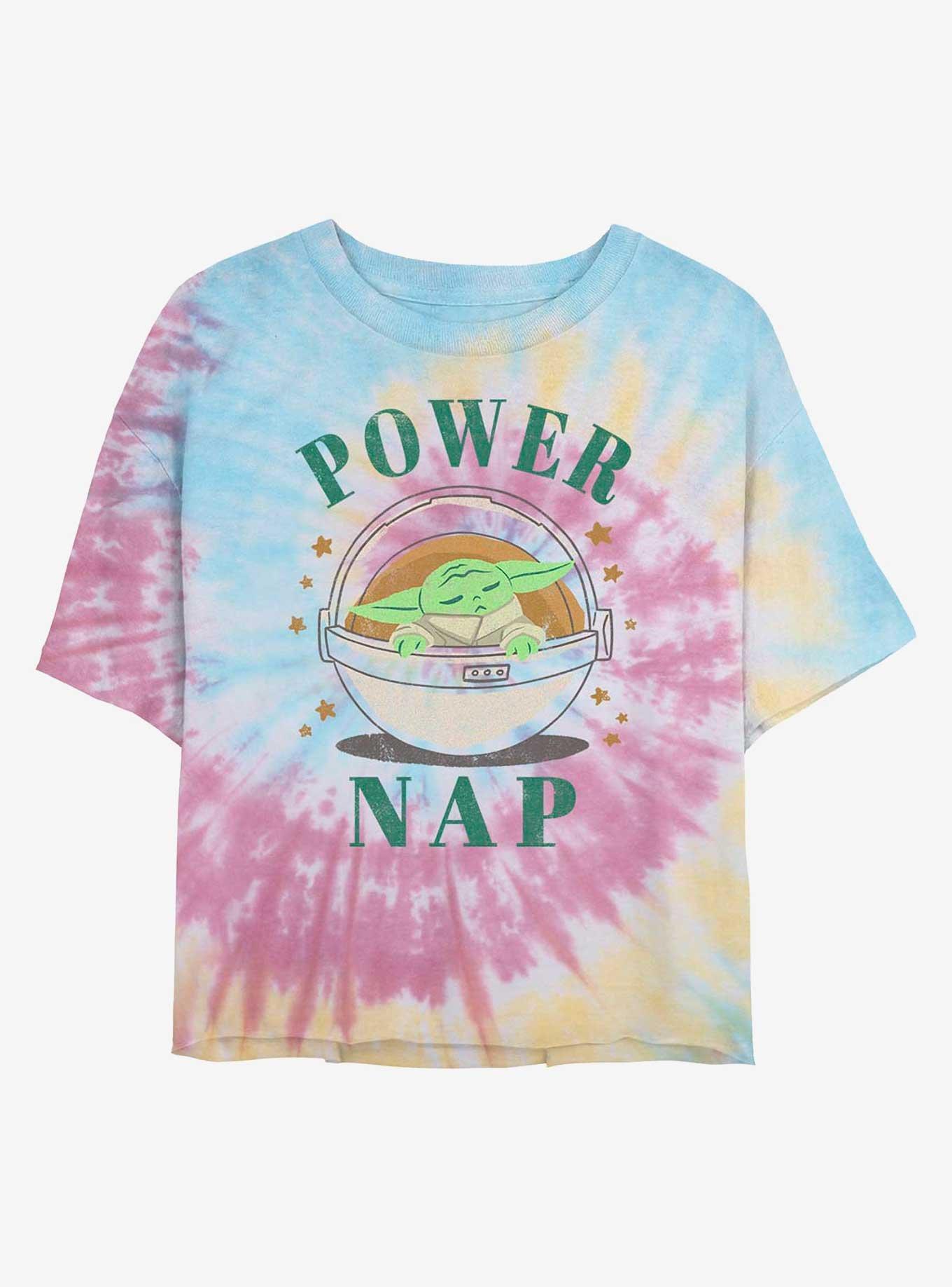 Star Wars The Mandalorian Power Nap The Child Womens Tie-Dye Crop T-Shirt, BLUPNKLY, hi-res