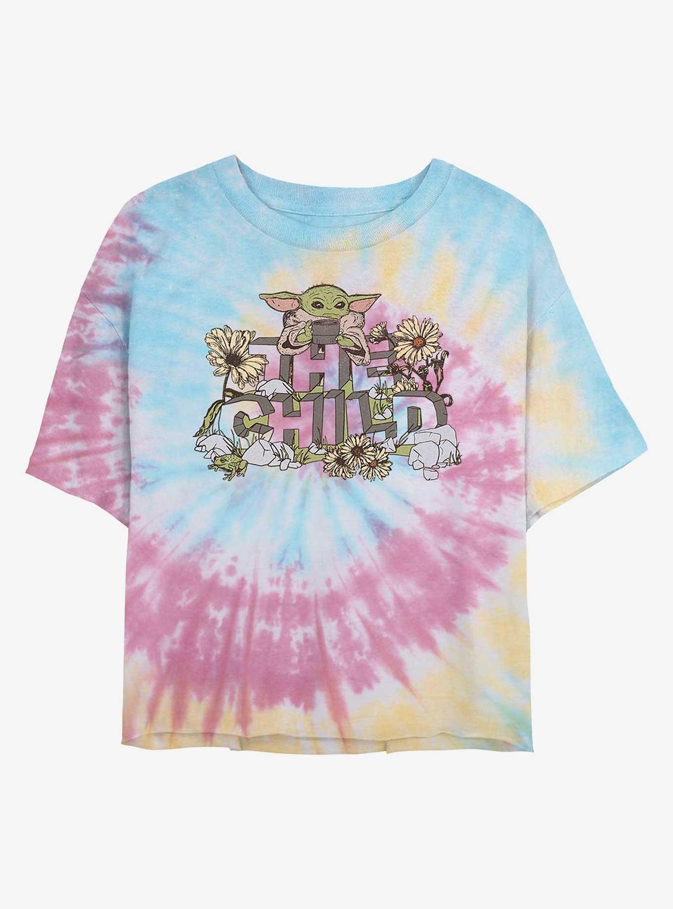Star Wars The Mandalorian Vintage Flower The Child Womens Tie-Dye Crop T-Shirt, BLUPNKLY, hi-res