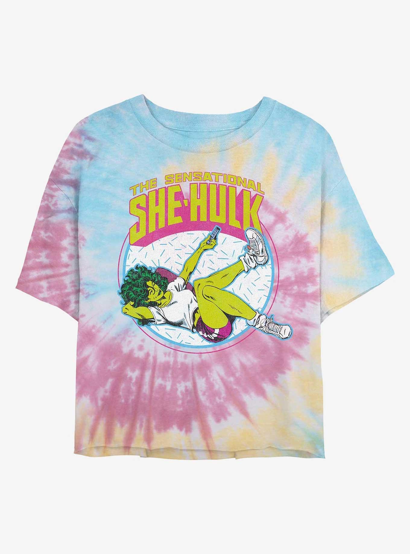 Marvel She-Hulk Sensational Womens Tie-Dye Crop T-Shirt, BLUPNKLY, hi-res