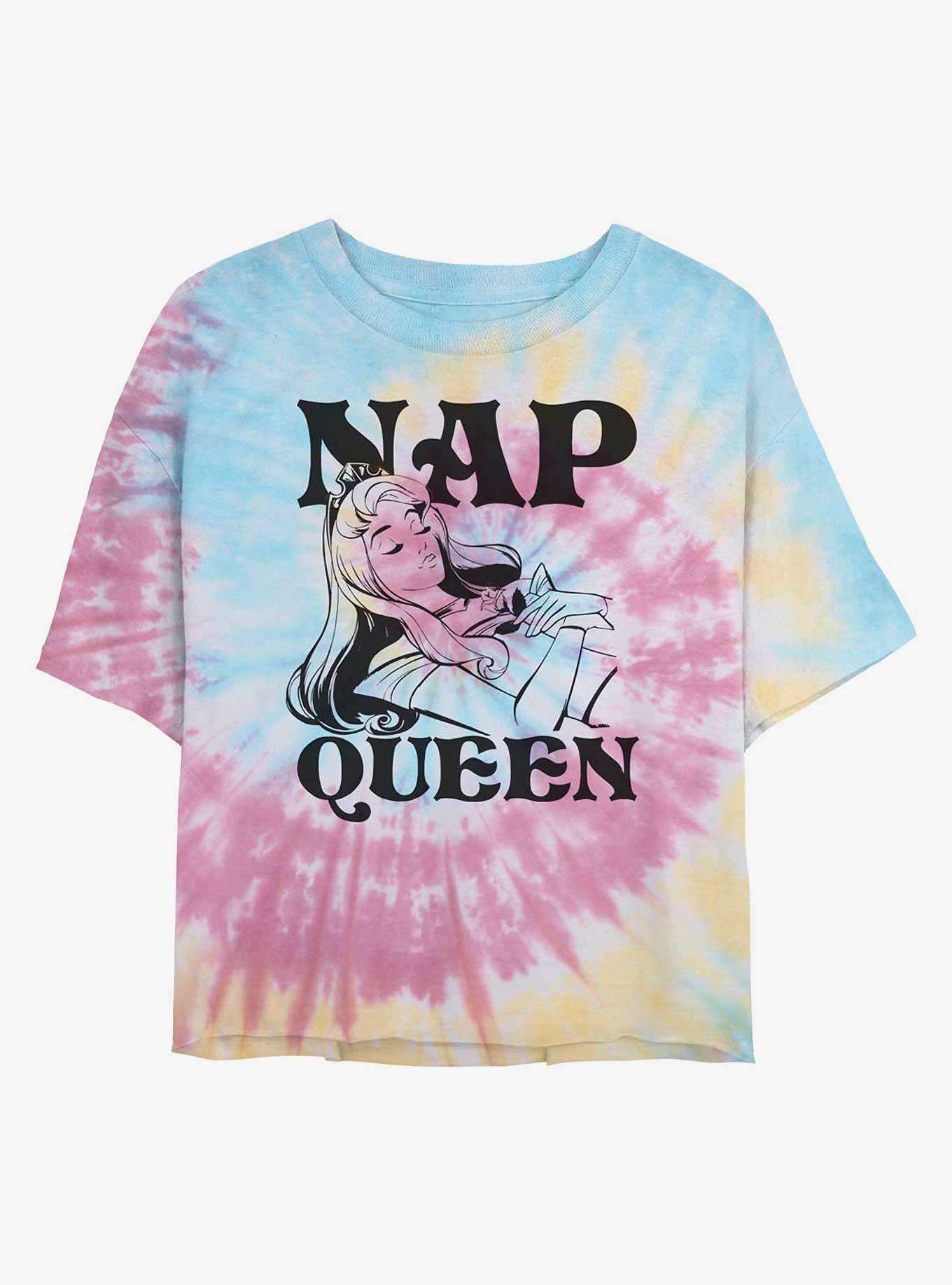 Disney Sleeping Beauty Aurora Nap Queen Womens Tie-Dye Crop T-Shirt, , hi-res