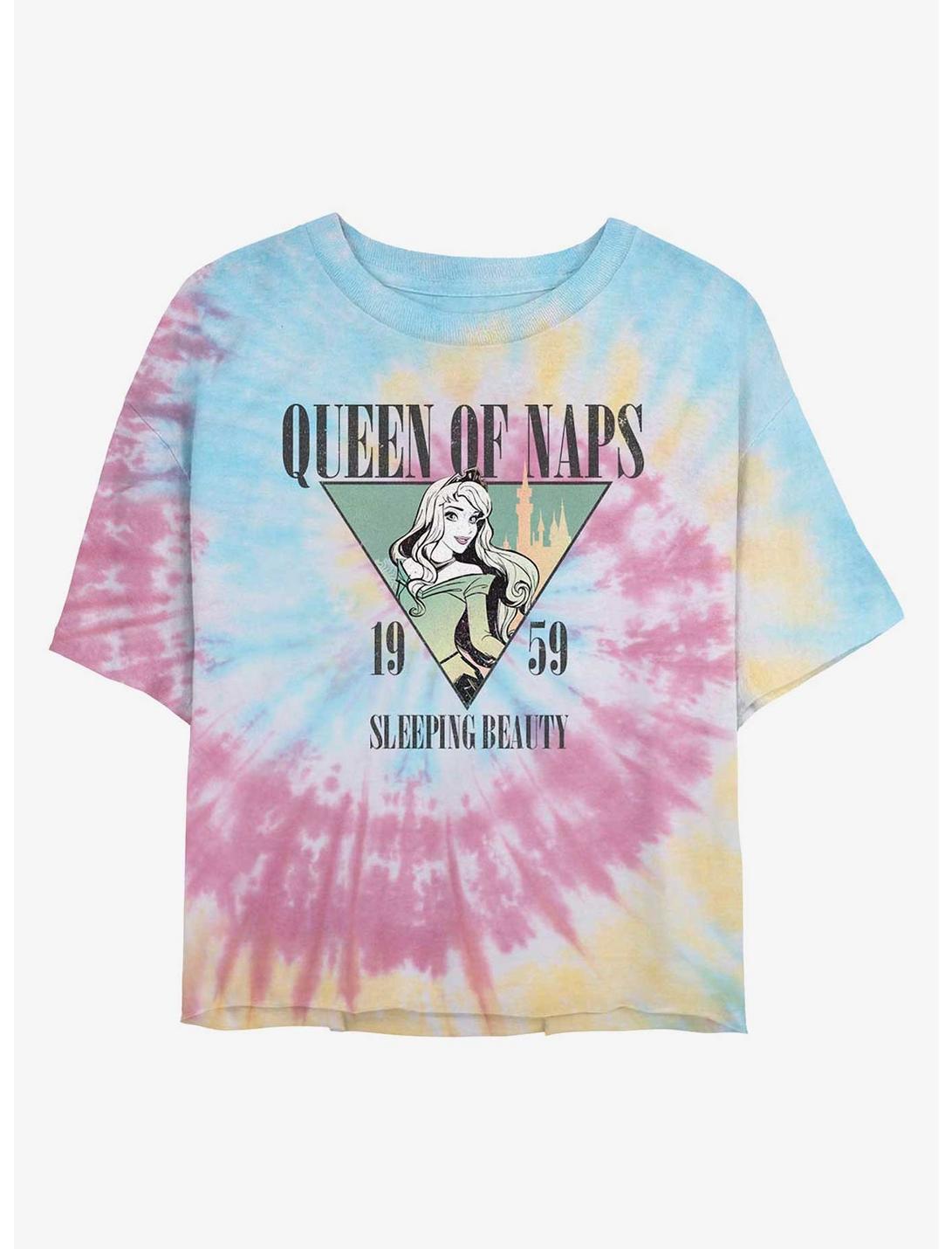 Disney Sleeping Beauty Queen Of Naps Womens Tie-Dye Crop T-Shirt, BLUPNKLY, hi-res