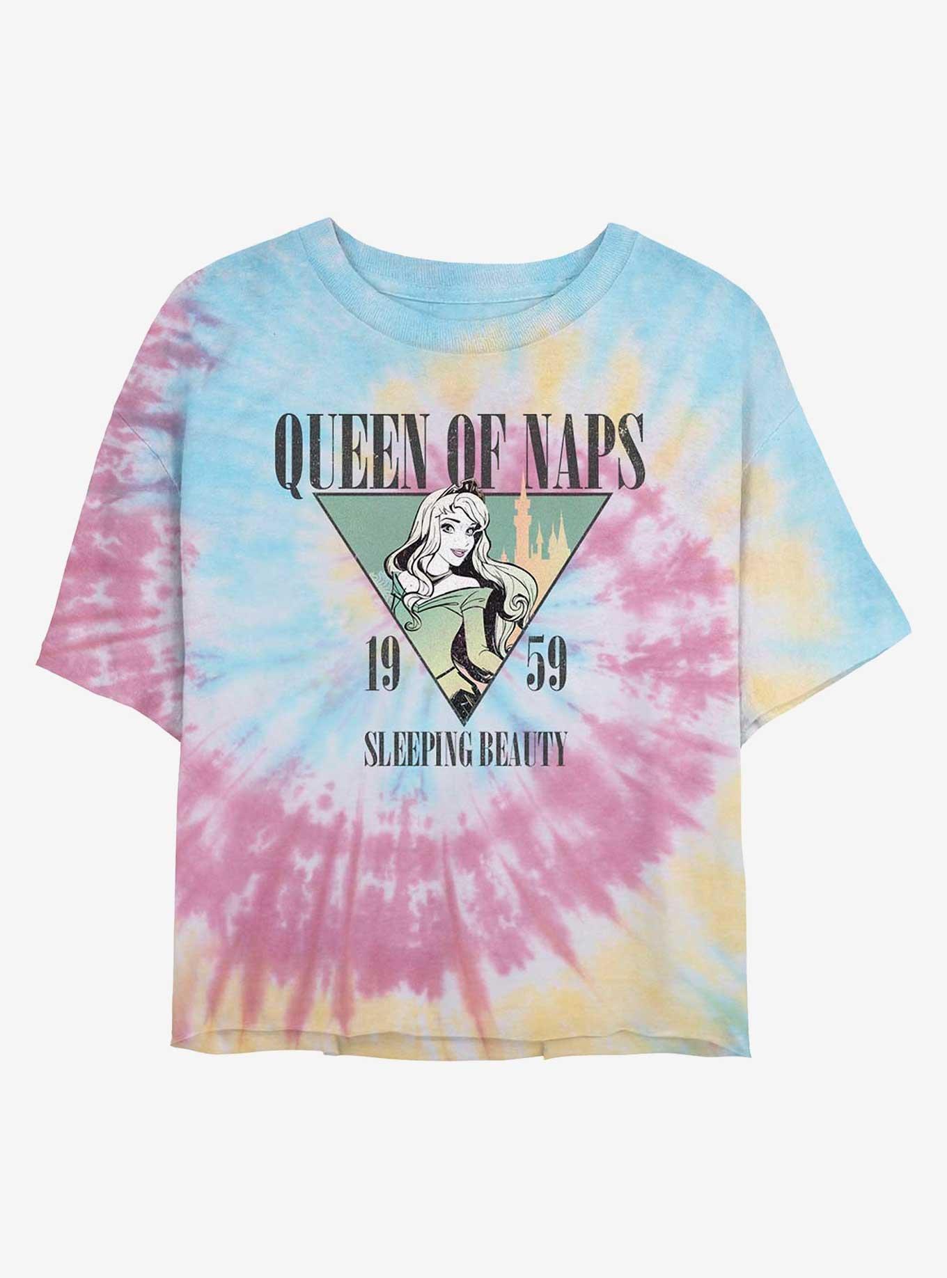 Disney Sleeping Beauty Queen Of Naps Womens Tie-Dye Crop T-Shirt, BLUPNKLY, hi-res