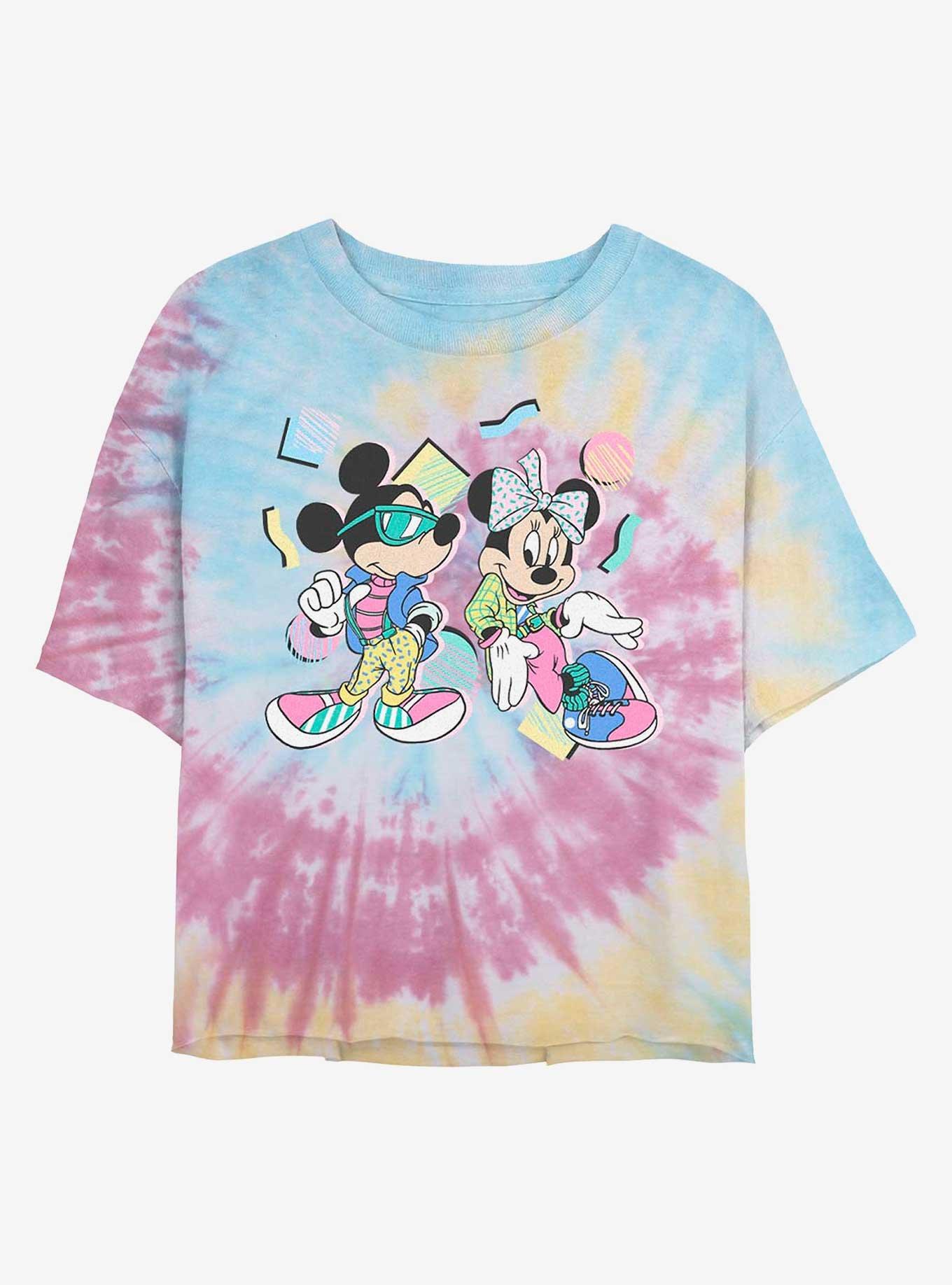 Disney Mickey Mouse & Minnie Retro Womens Tie-Dye Crop T-Shirt, BLUPNKLY, hi-res