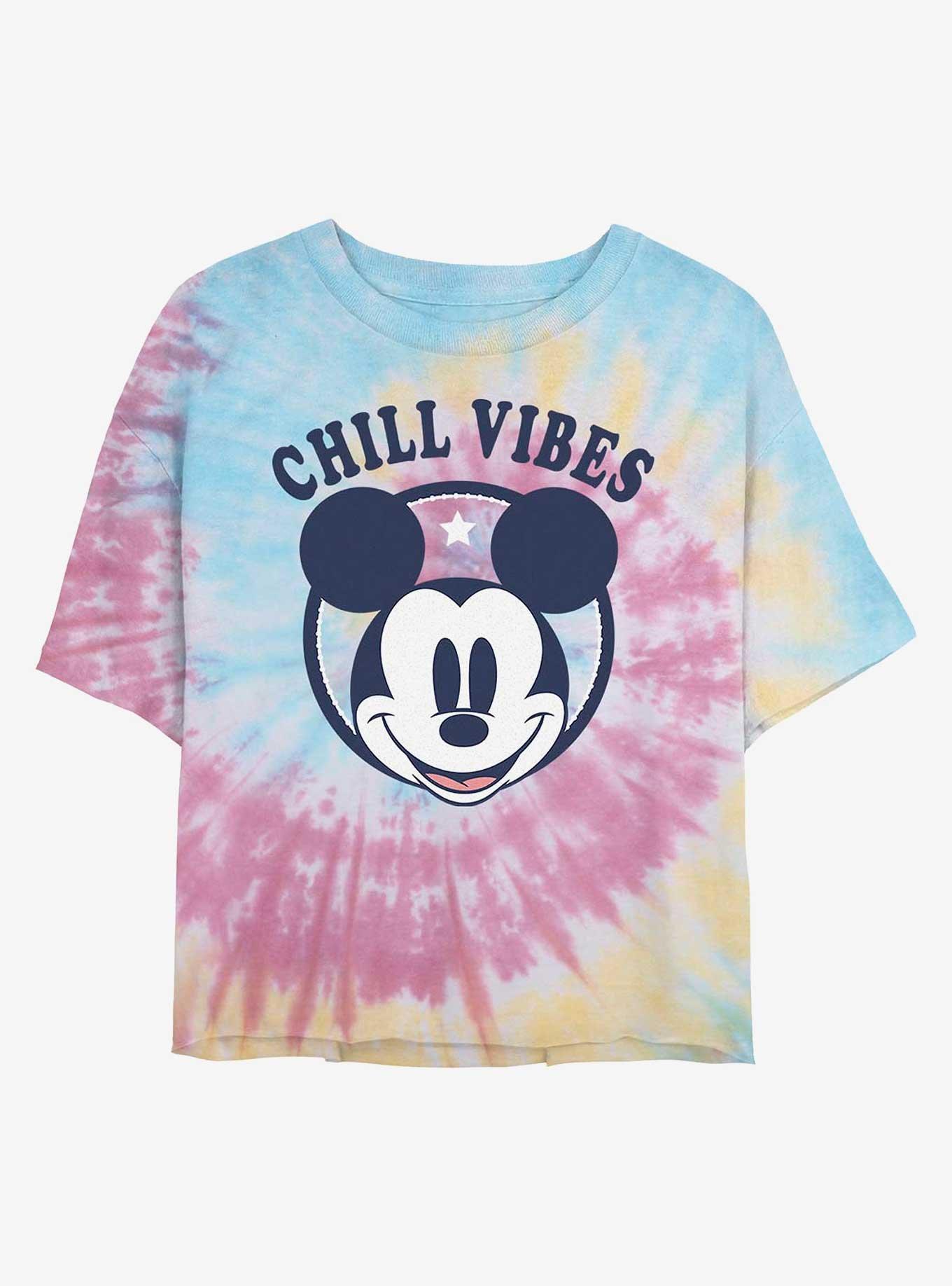 Disney Mickey Mouse Chill Vibes Womens Tie-Dye Crop T-Shirt, BLUPNKLY, hi-res