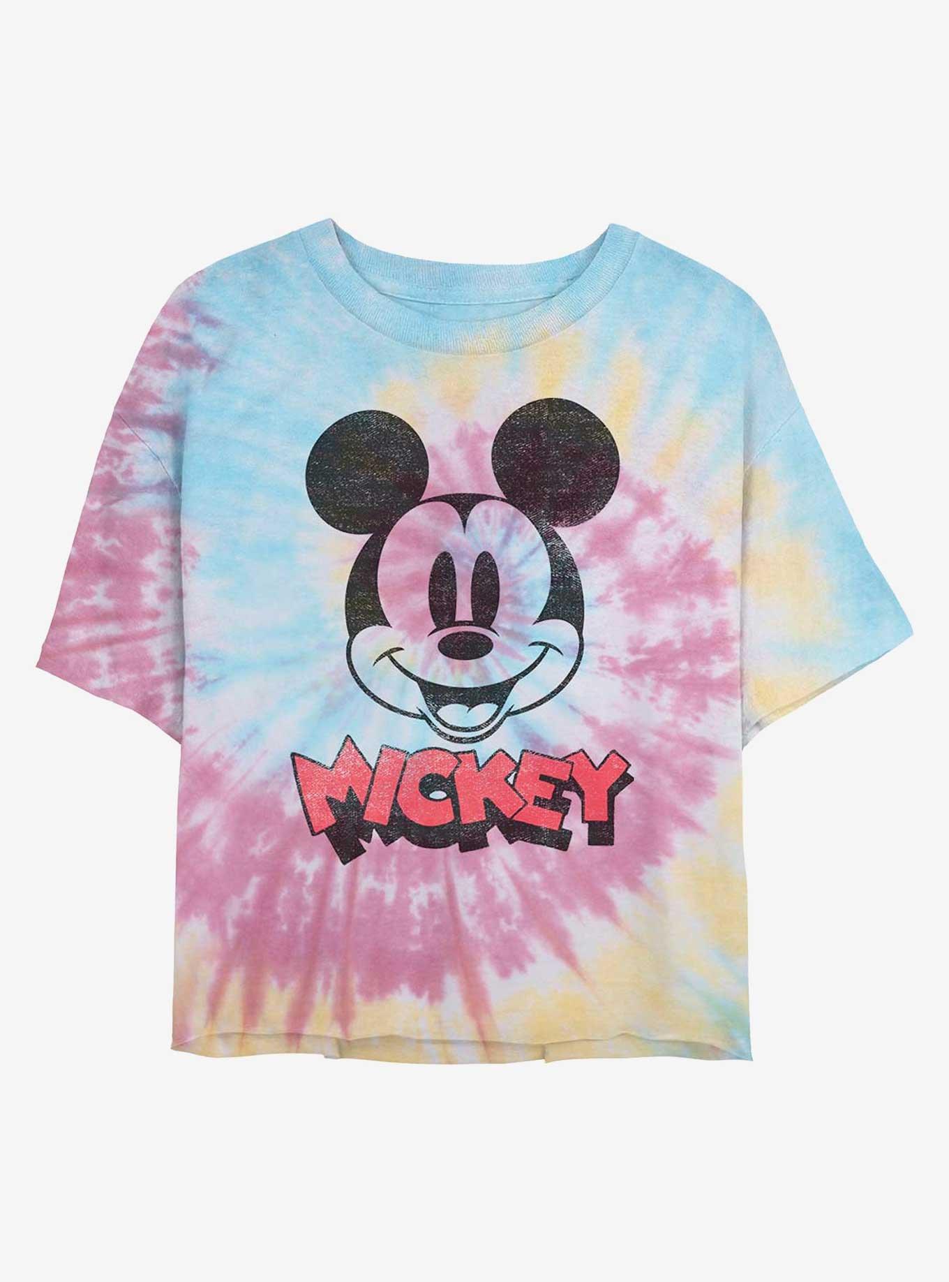 Disney Mickey Mouse Classic Face Womens Tie-Dye Crop T-Shirt Her