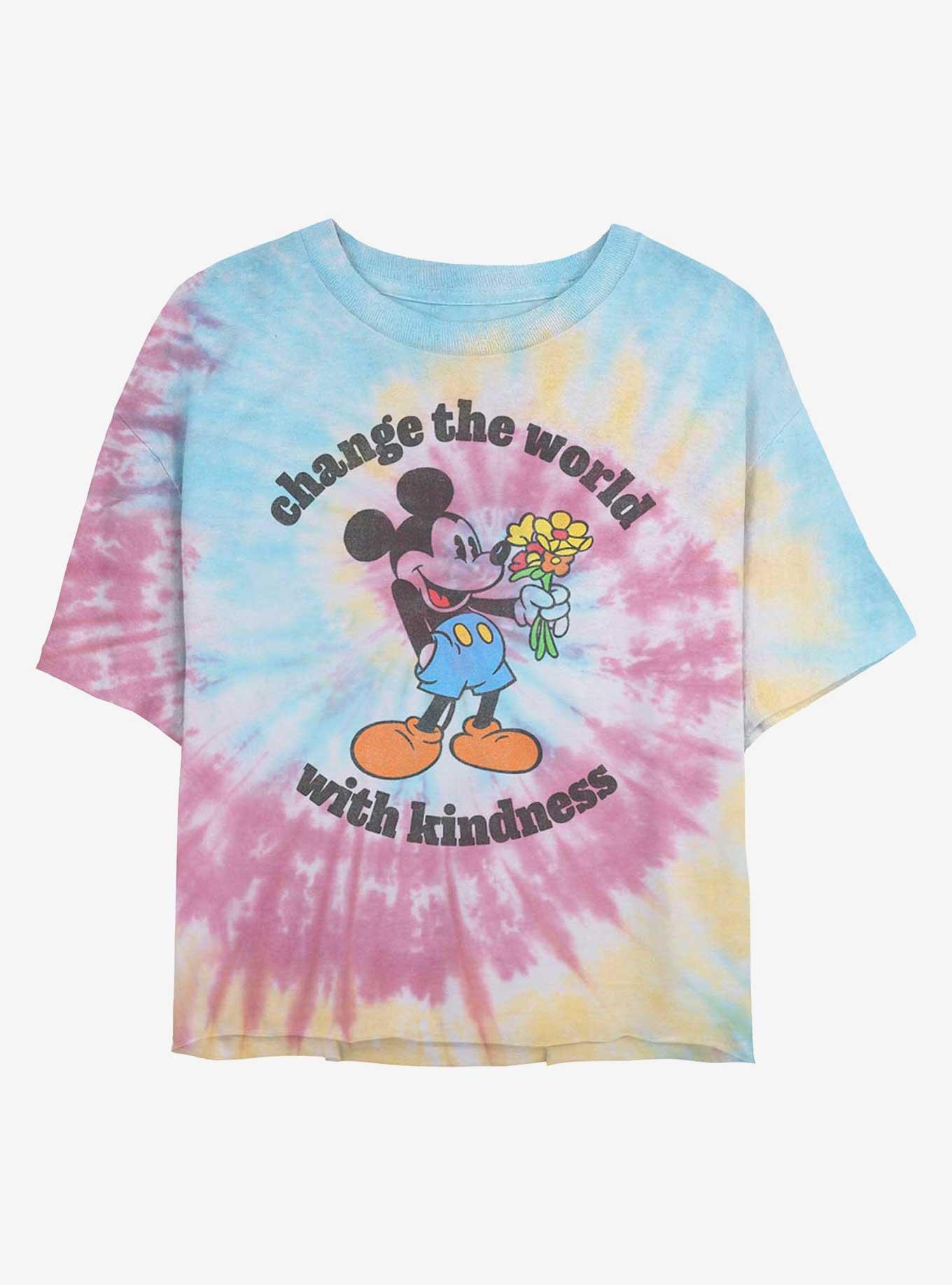 Disney Mickey Mouse Change The World With Kindness Womens Tie-Dye Crop T-Shirt, , hi-res