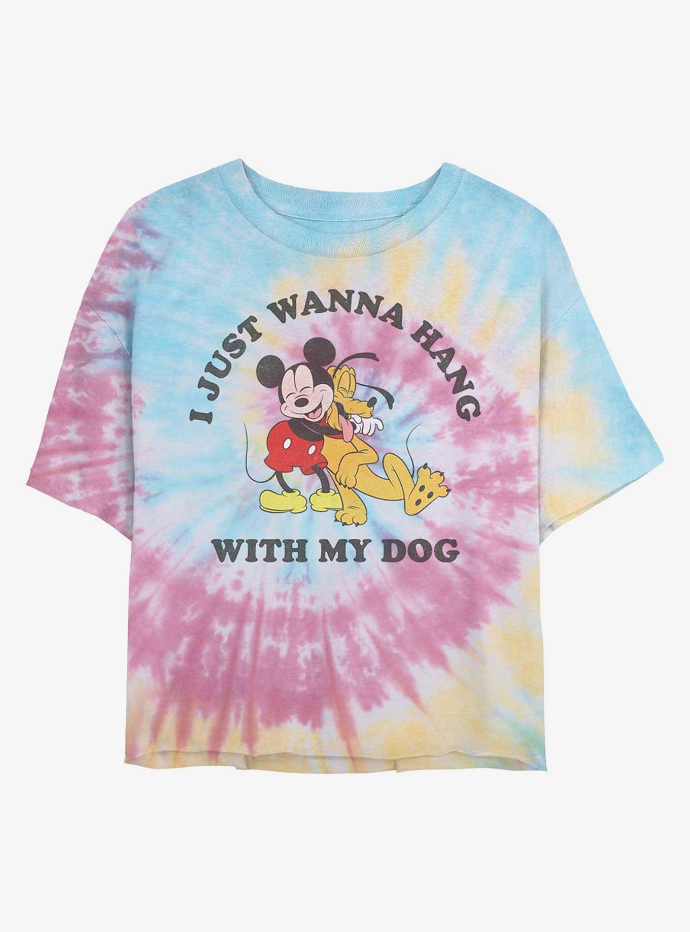 Disney Mickey Mouse With My Dog Womens Tie-Dye Crop T-Shirt, , hi-res