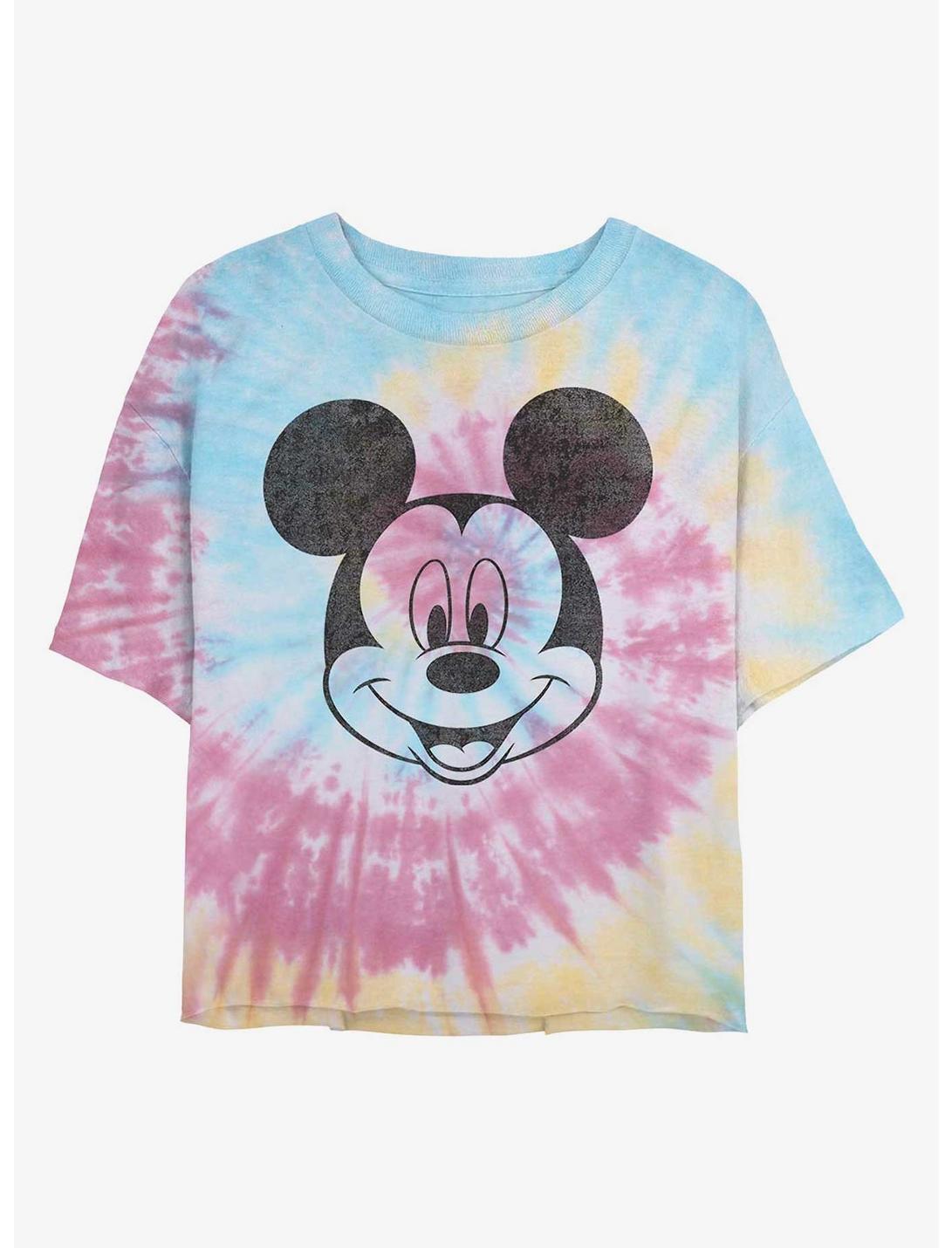 Disney Mickey Mouse Face Womens Tie-Dye Crop T-Shirt, BLUPNKLY, hi-res