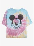 Disney Mickey Mouse Face Womens Tie-Dye Crop T-Shirt, BLUPNKLY, hi-res