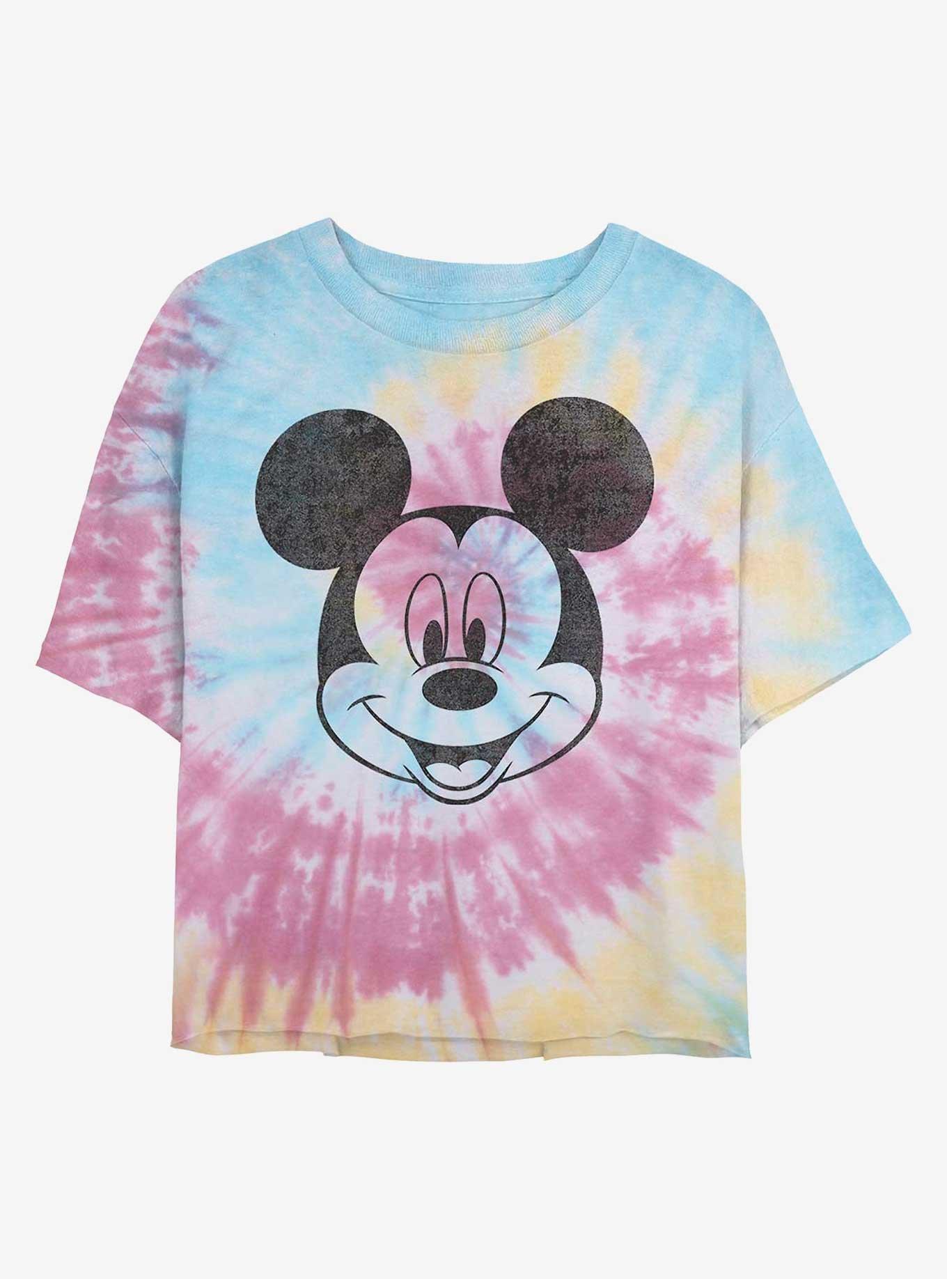 Disney Mickey Mouse Face Womens Tie-Dye Crop T-Shirt, BLUPNKLY, hi-res