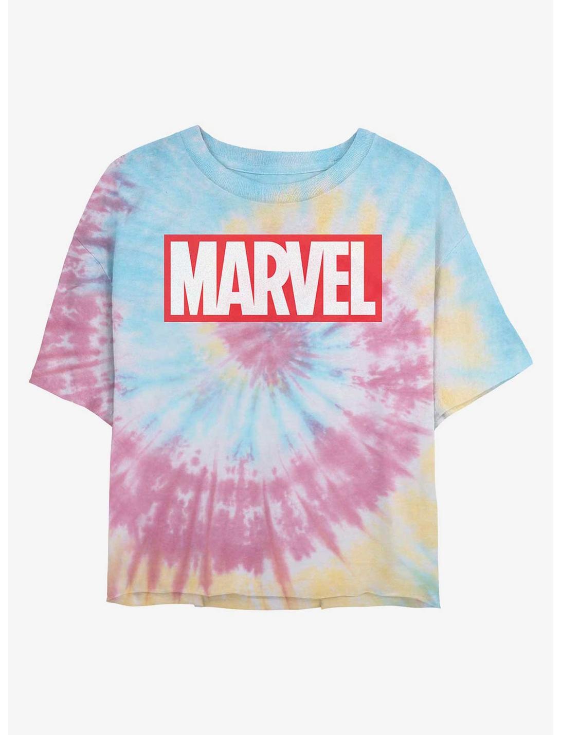 Marvel Logo Womens Tie-Dye Crop T-Shirt, BLUPNKLY, hi-res