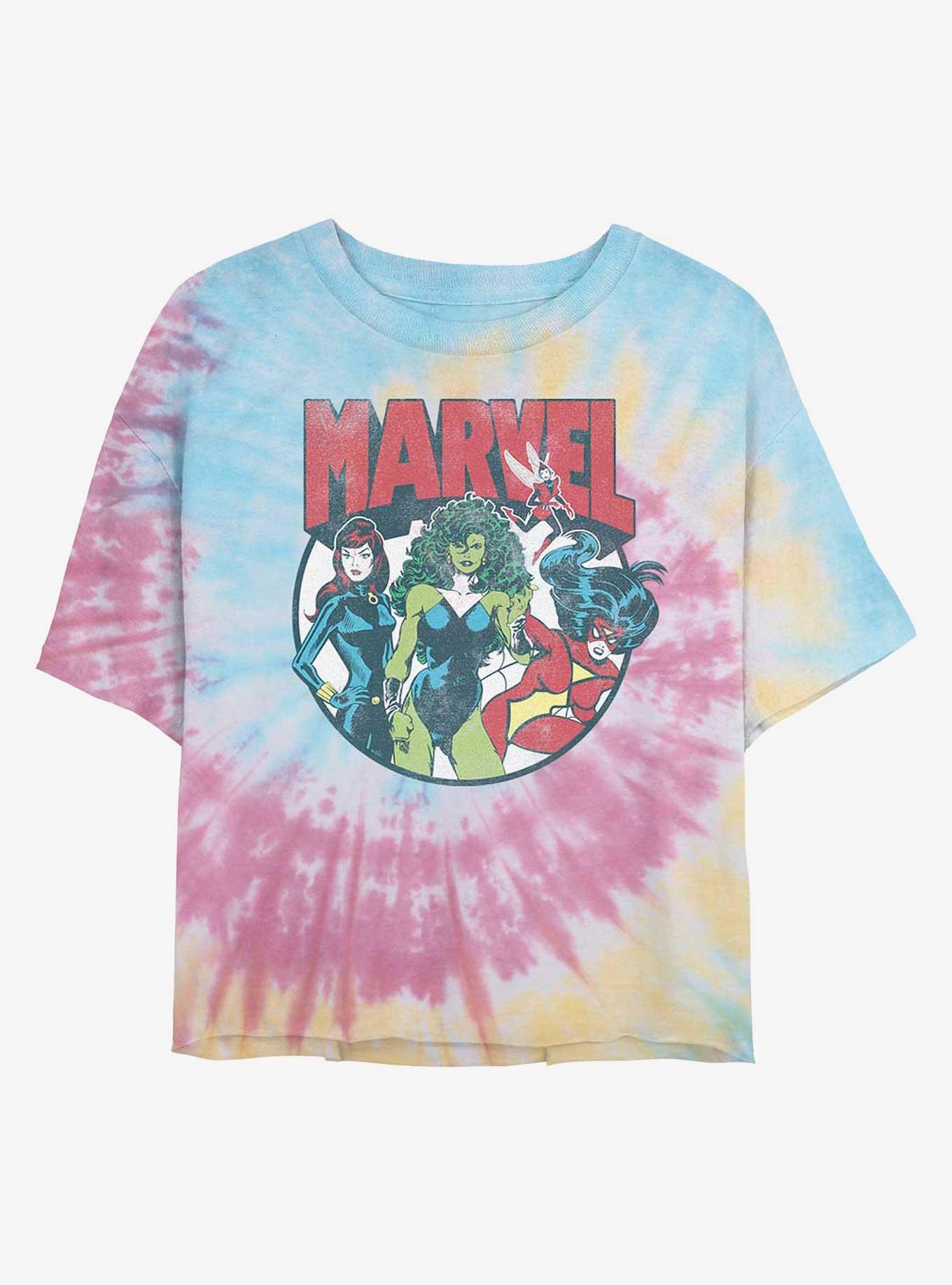 Marvel Gals Black Widow, She-Hulk, Spider-Woman, Wasp Womens Tie-Dye Crop T-Shirt, , hi-res