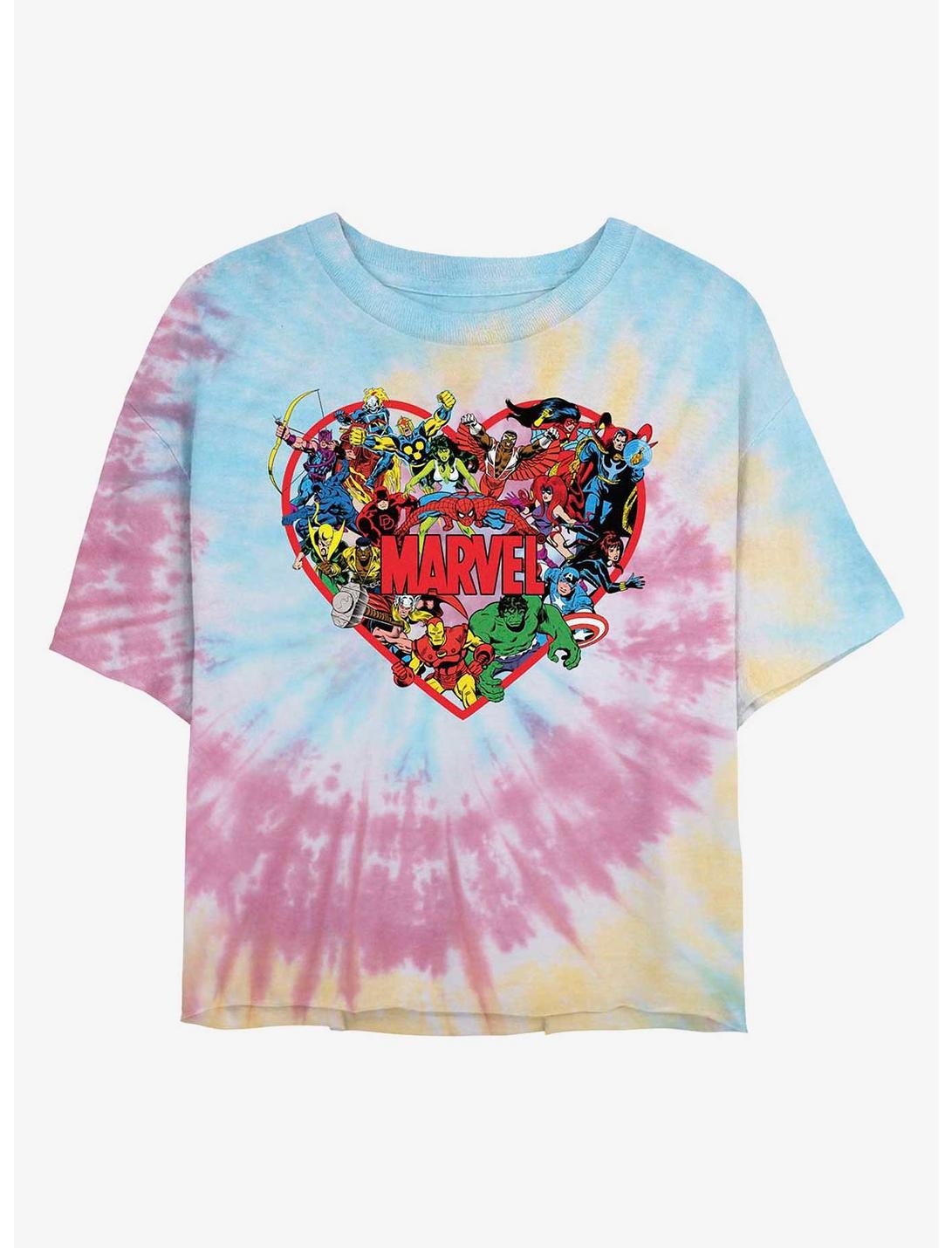 Marvel Marvel Hero Heart Womens Tie-Dye Crop T-Shirt, BLUPNKLY, hi-res