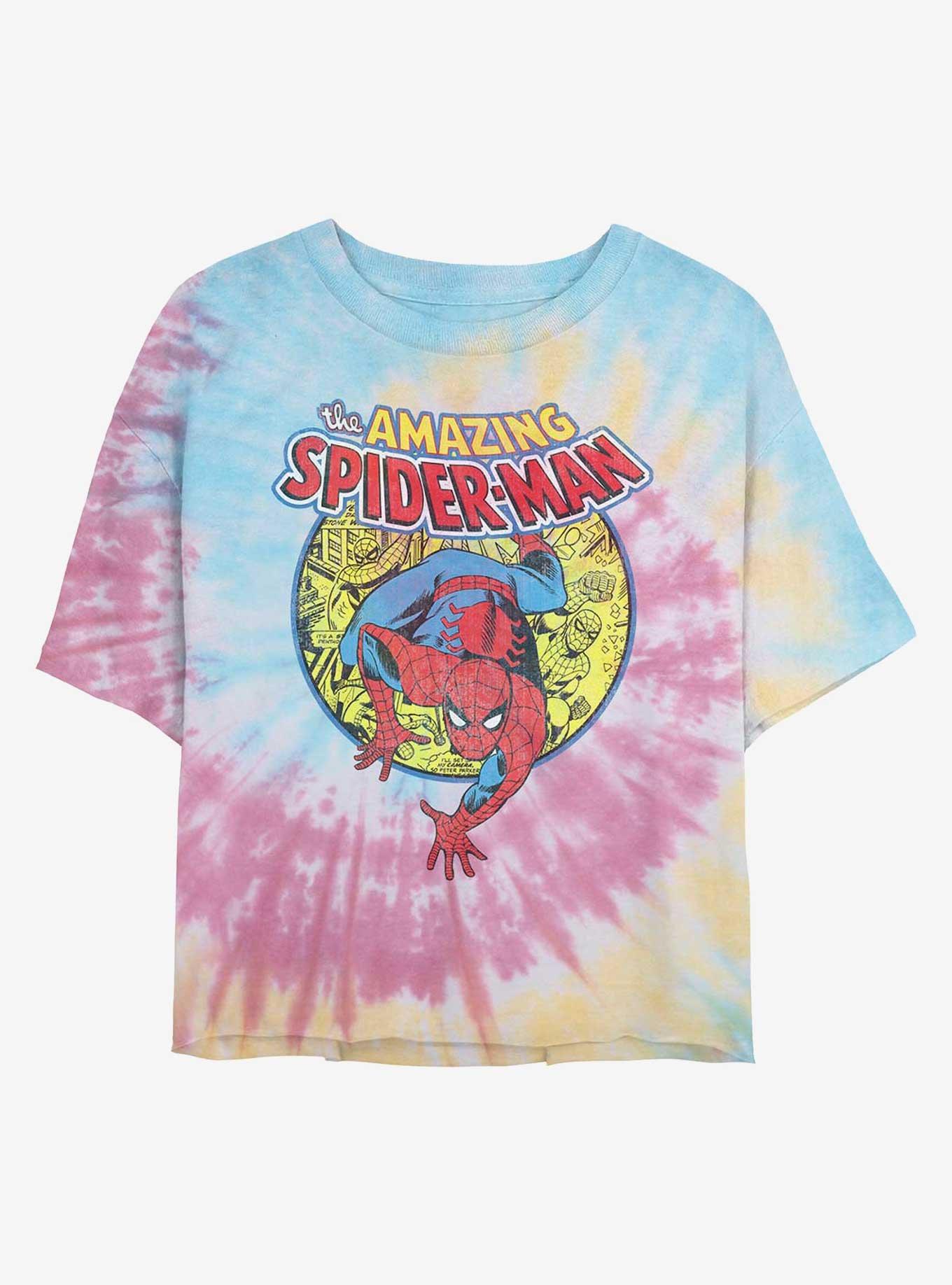 Marvel Spider-Man The Amazing Spider Womens Tie-Dye Crop T-Shirt, BLUPNKLY, hi-res
