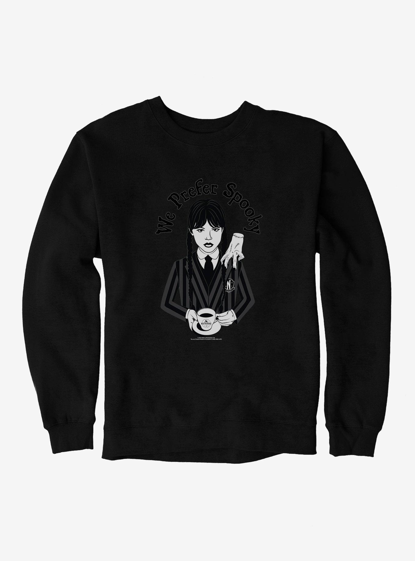 Wednesday We Prefer Spooky Sweatshirt, BLACK, hi-res