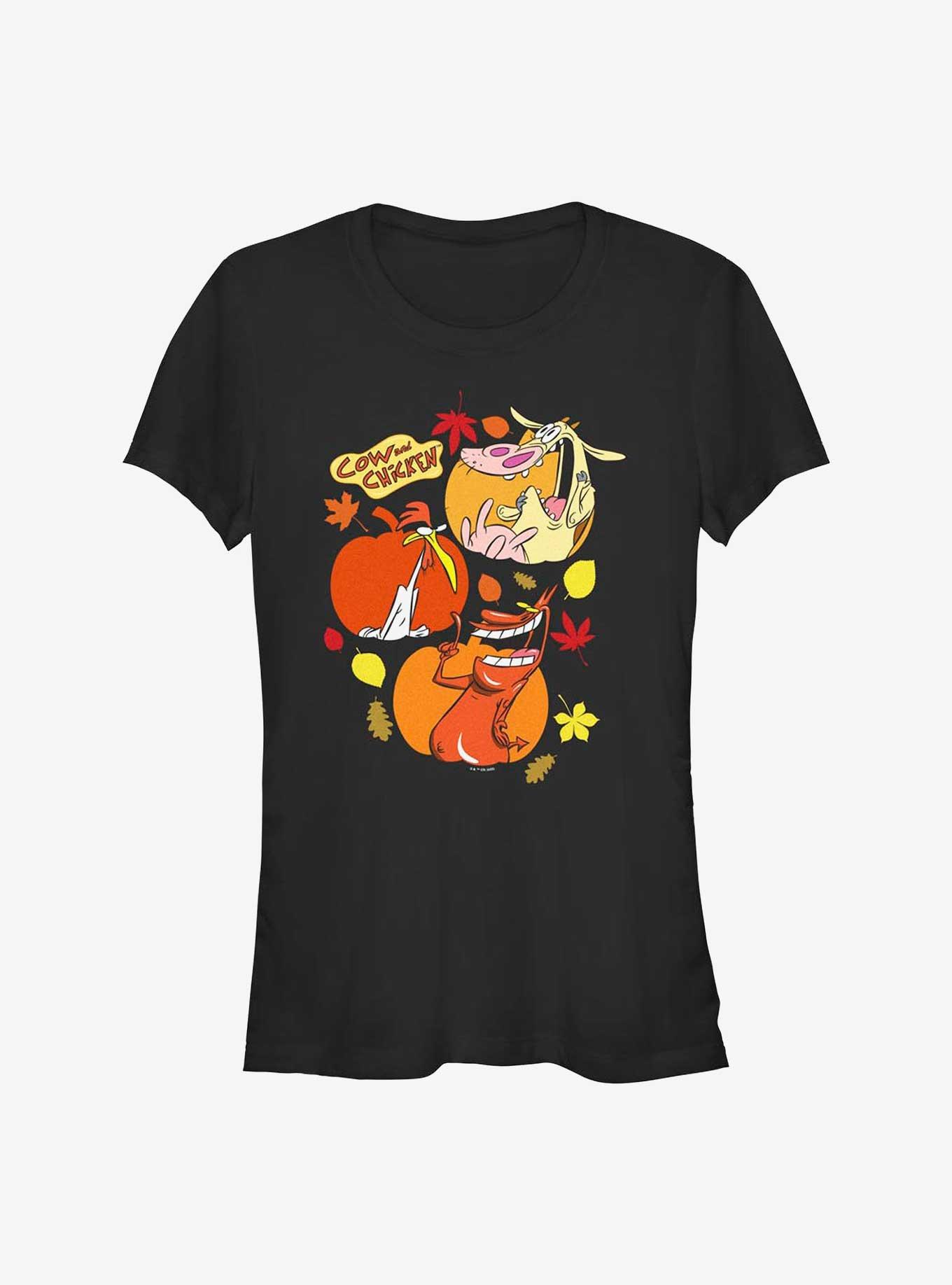 Cartoon Network Cow and Chicken Thankful Pumpkins Girls T-Shirt, BLACK, hi-res