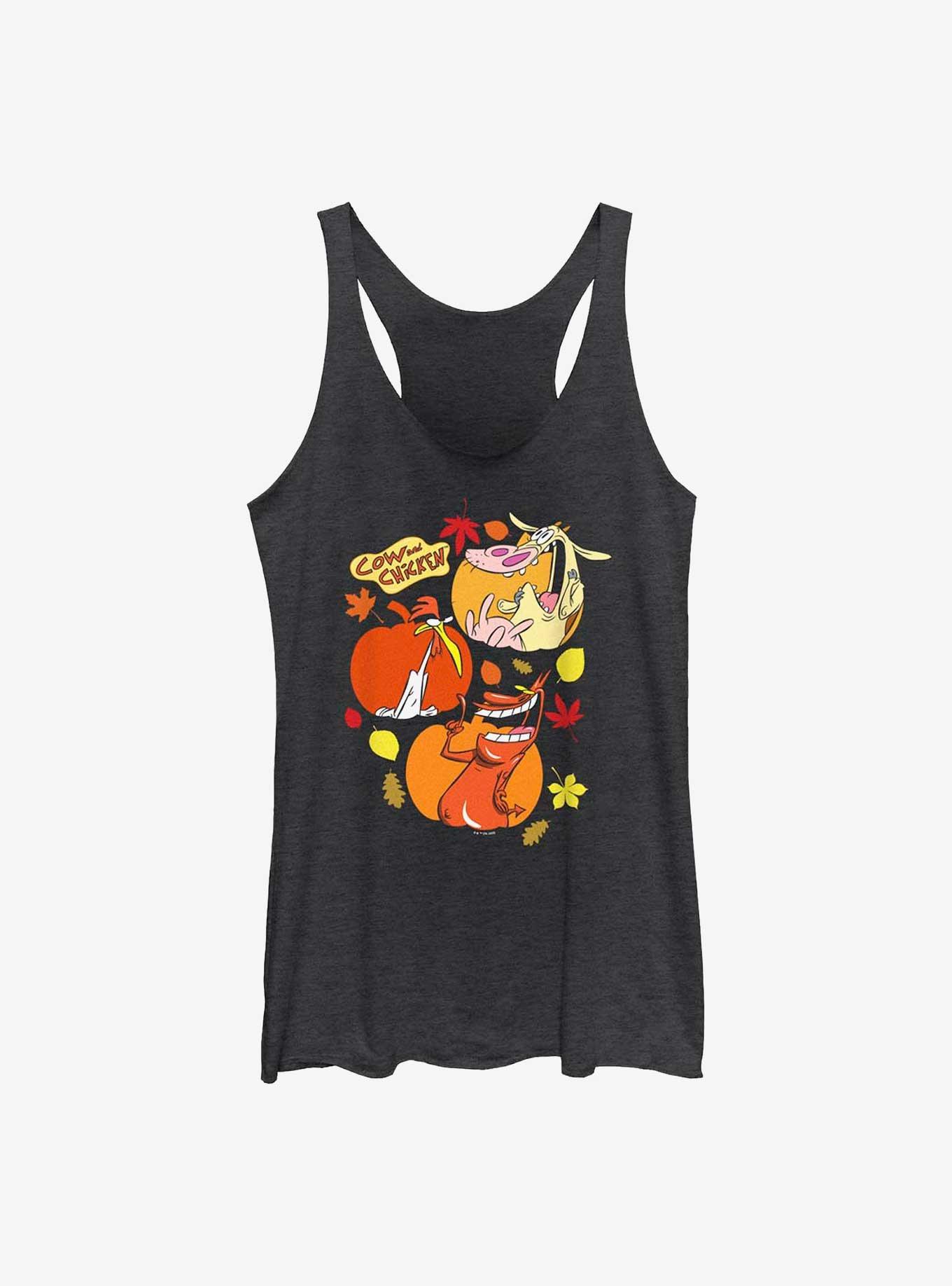 Cartoon Network Cow and Chicken Thankful Pumpkins Girls Tank, BLK HTR, hi-res