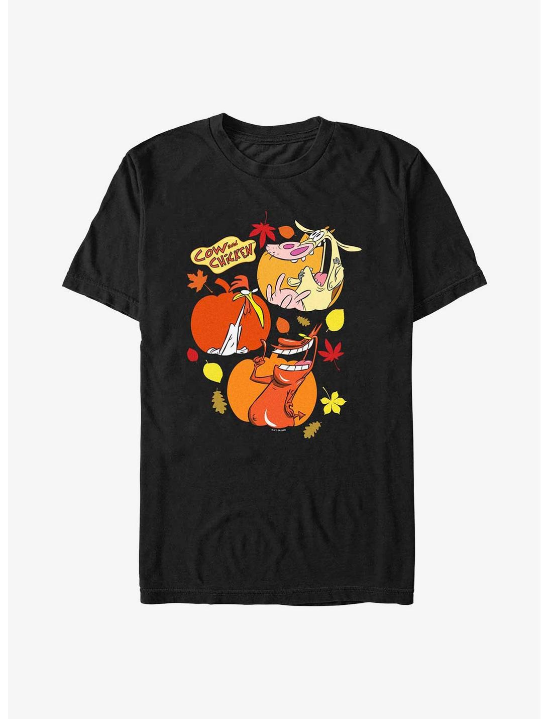 Cartoon Network Cow and Chicken Thankful Pumpkins T-Shirt, BLACK, hi-res