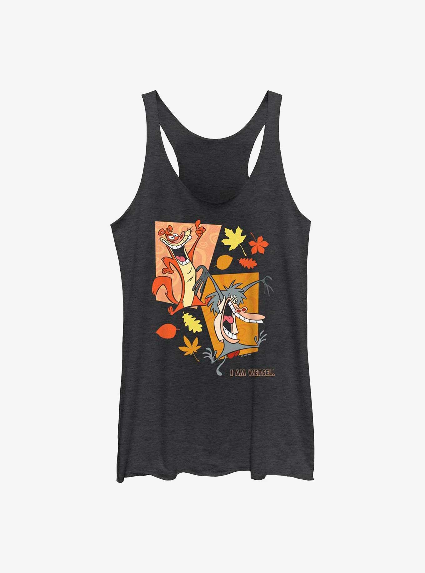 Cartoon Network I Am Weasel Dancing Leaves Girls Tank, BLK HTR, hi-res