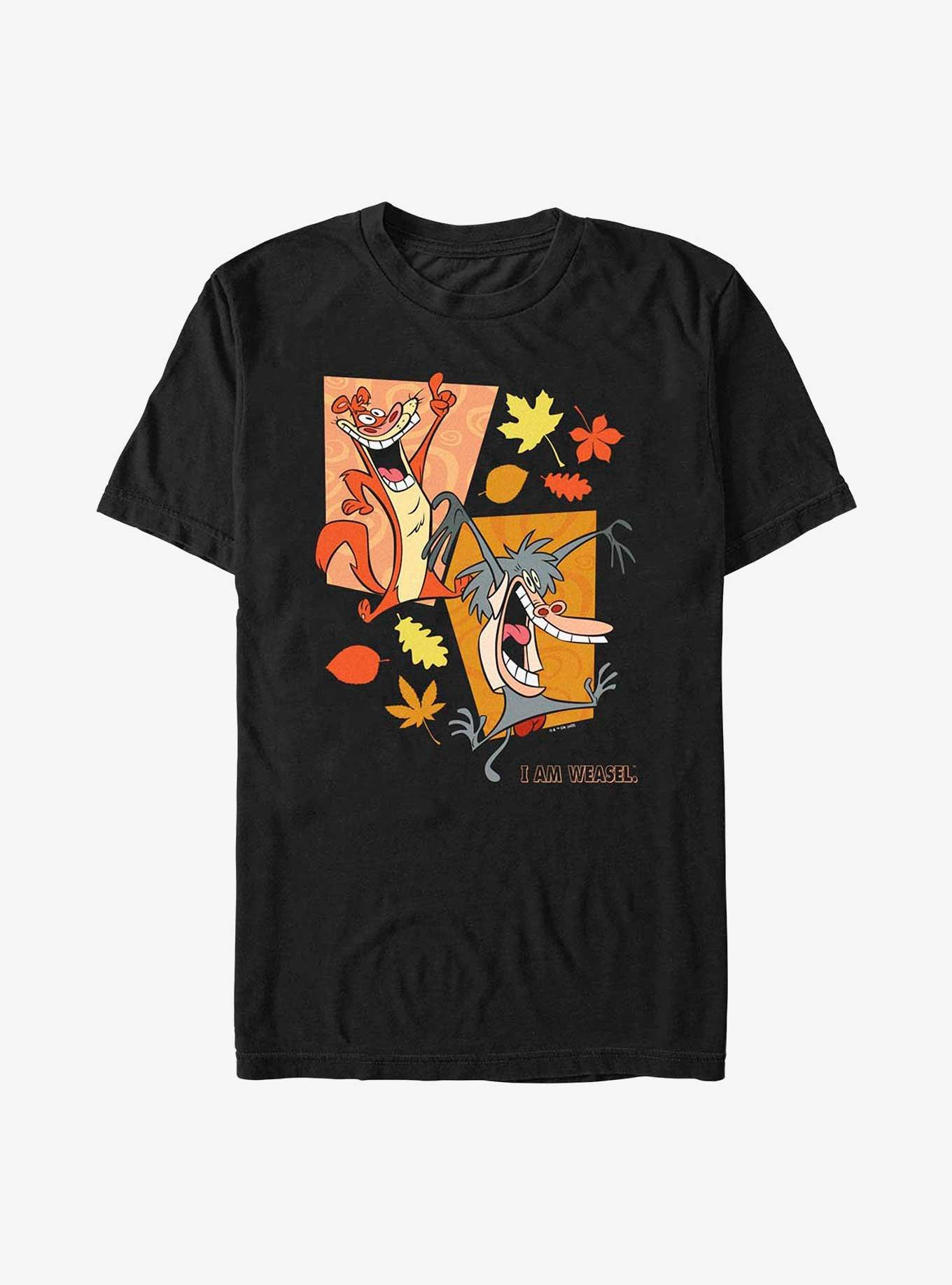 Cartoon Network I Am Weasel Dancing Leaves T-Shirt, BLACK, hi-res