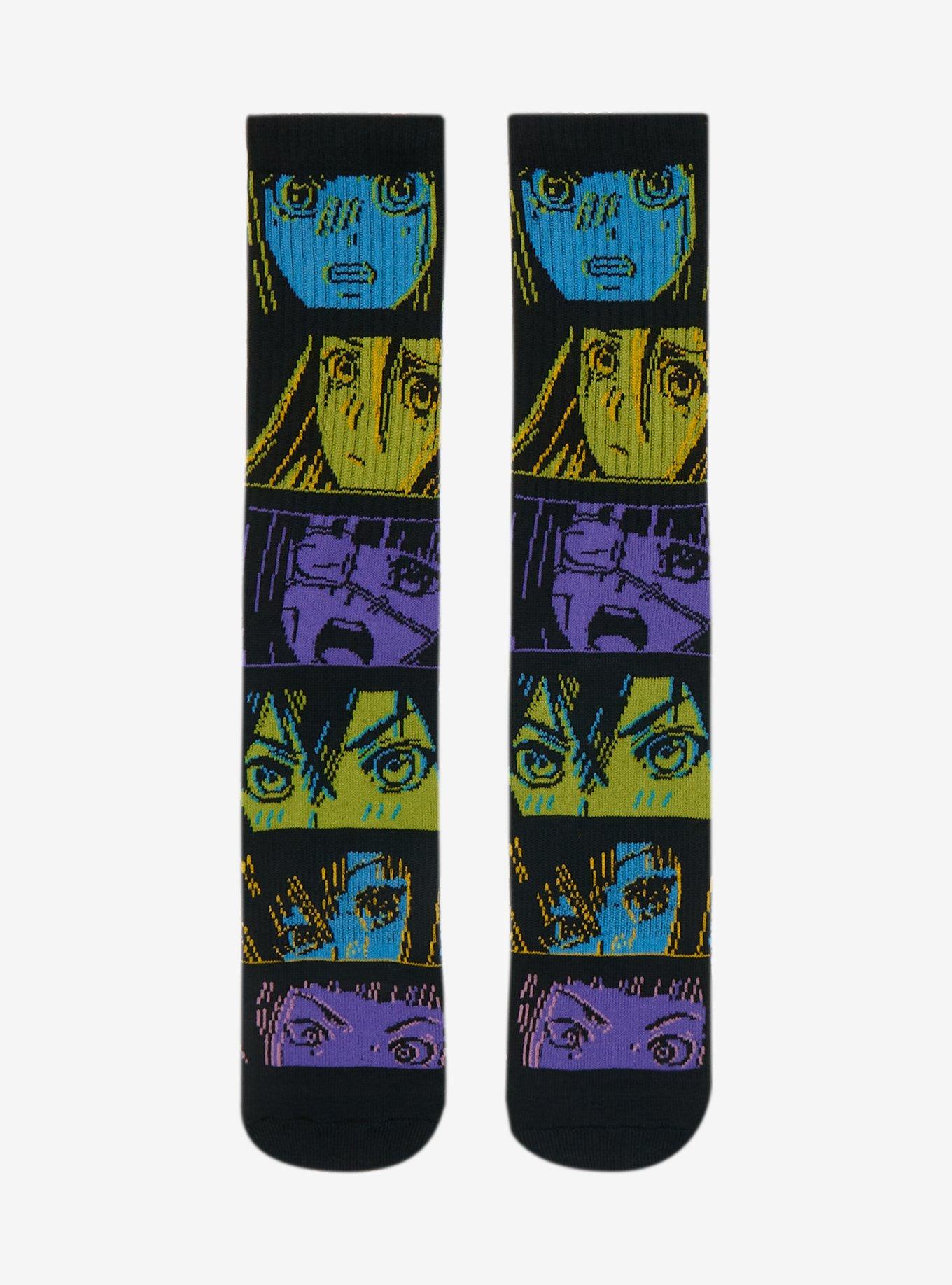 Anime Eyes Panel Crew Socks, , hi-res